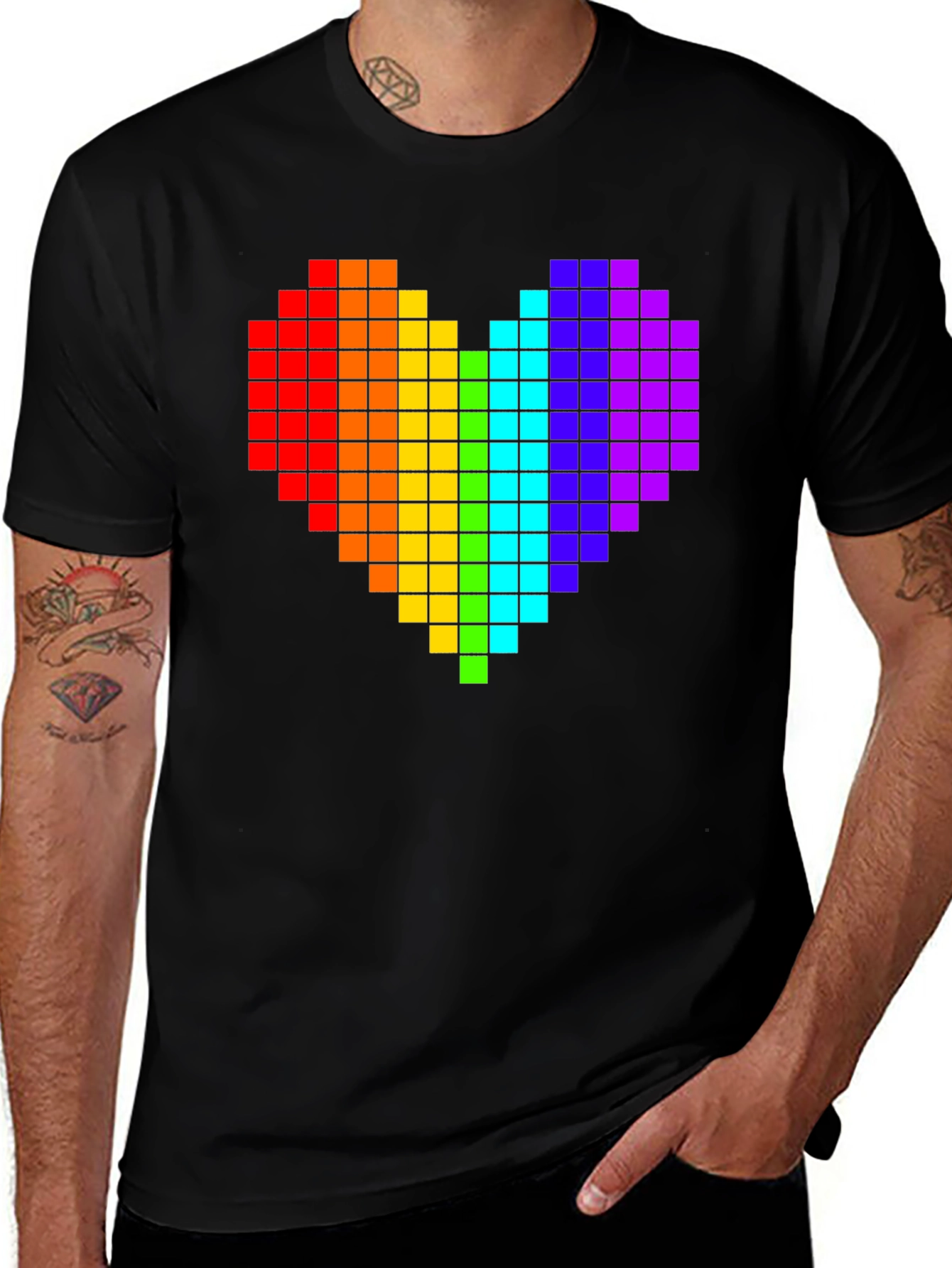 Variant 26 of Pixel Heart Pride T-Shirt - Black Cotton Tee
