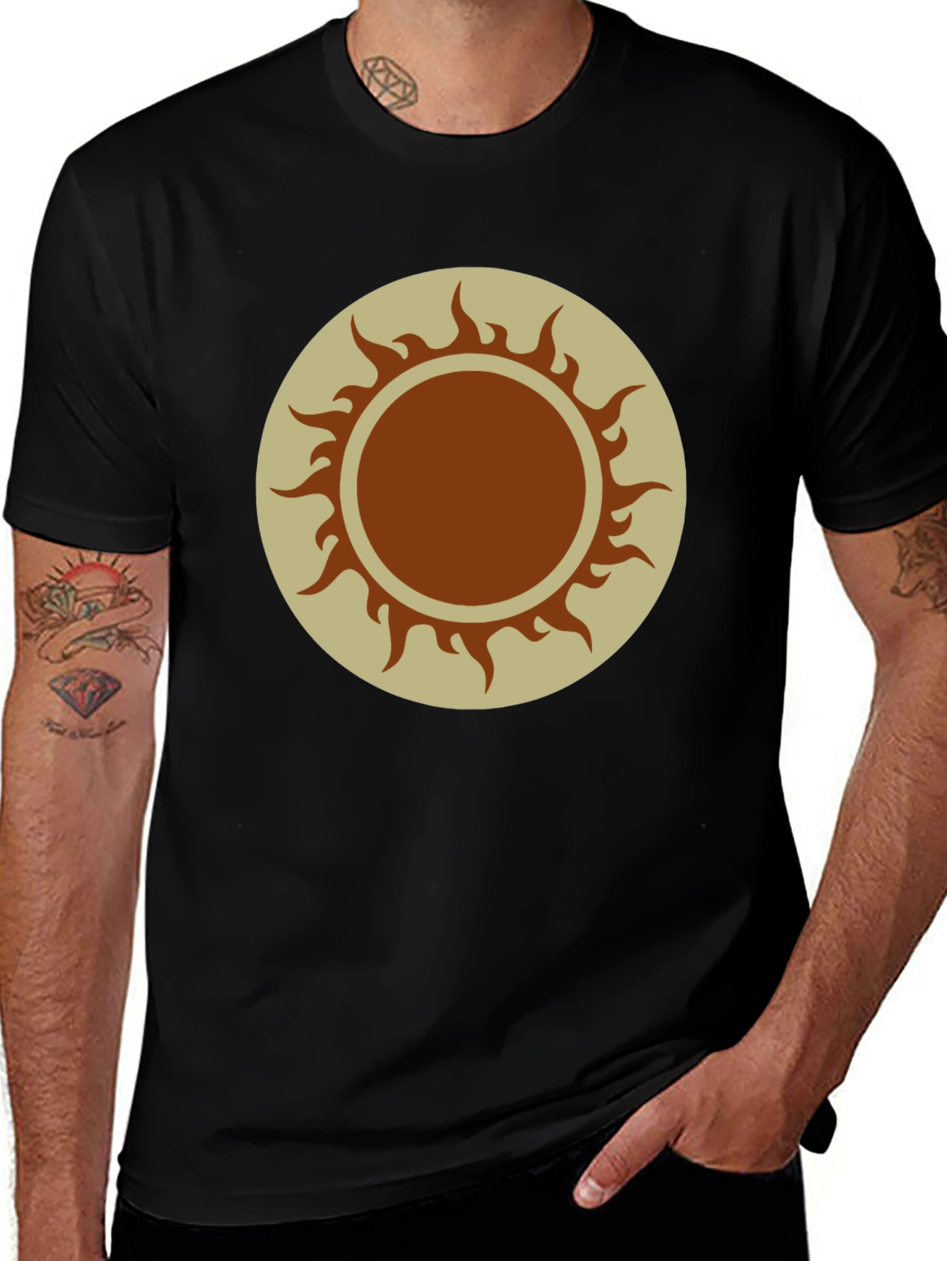 Sun Symbol Graphic Tee - Black Cotton Blend Shirt