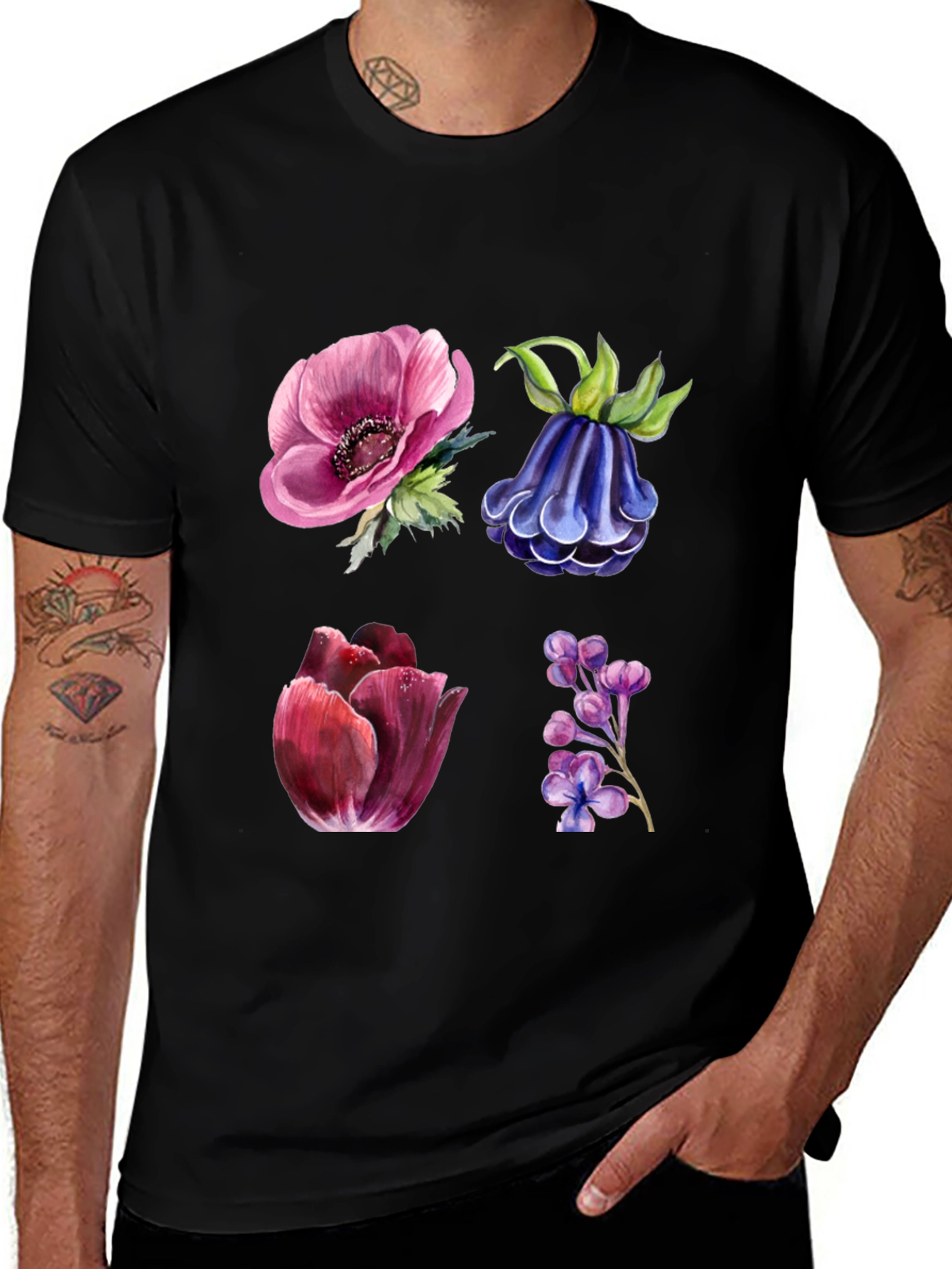 Variant 4 of Floral Print Black T-Shirt