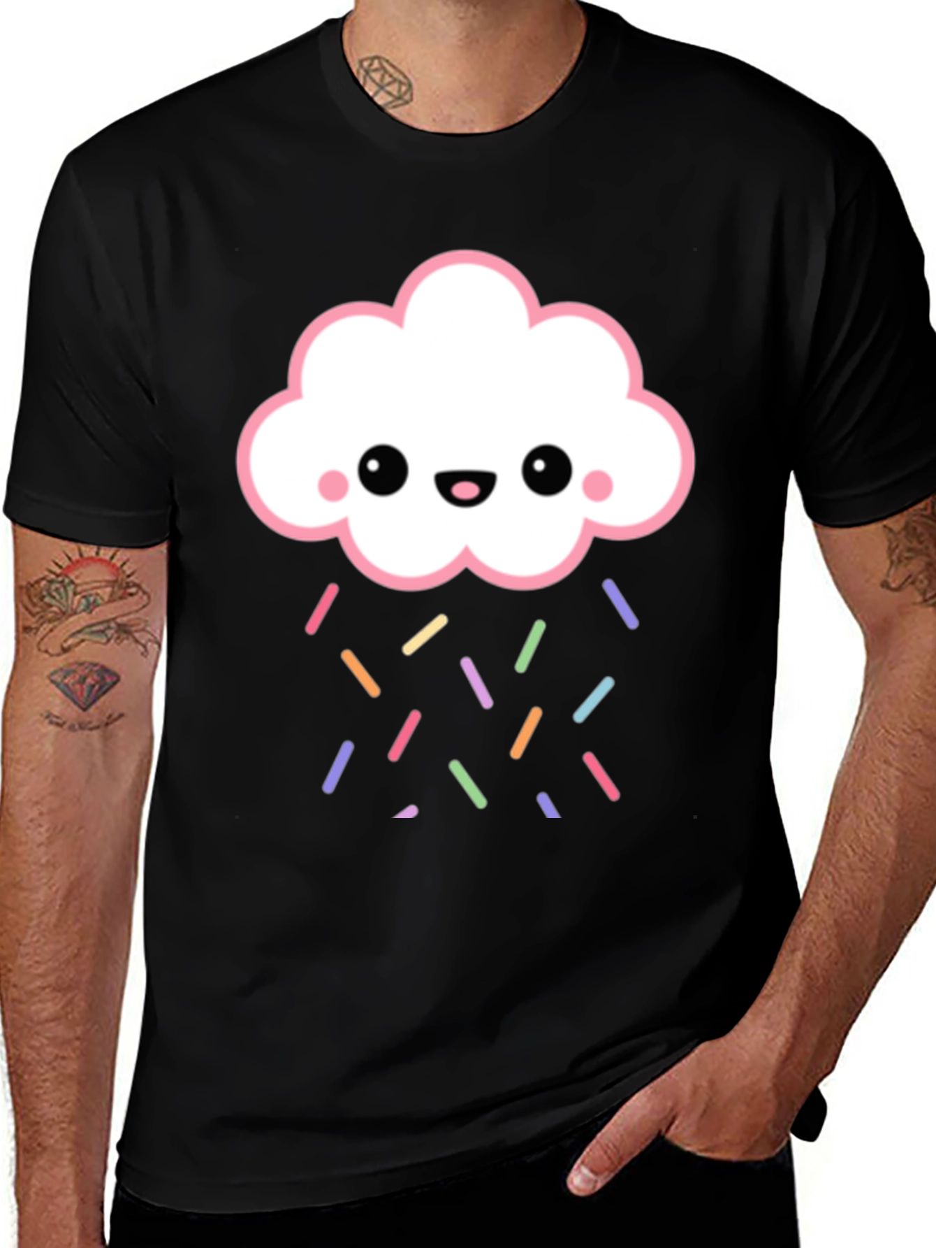 Cute Cloud Sprinkles Black T-Shirt