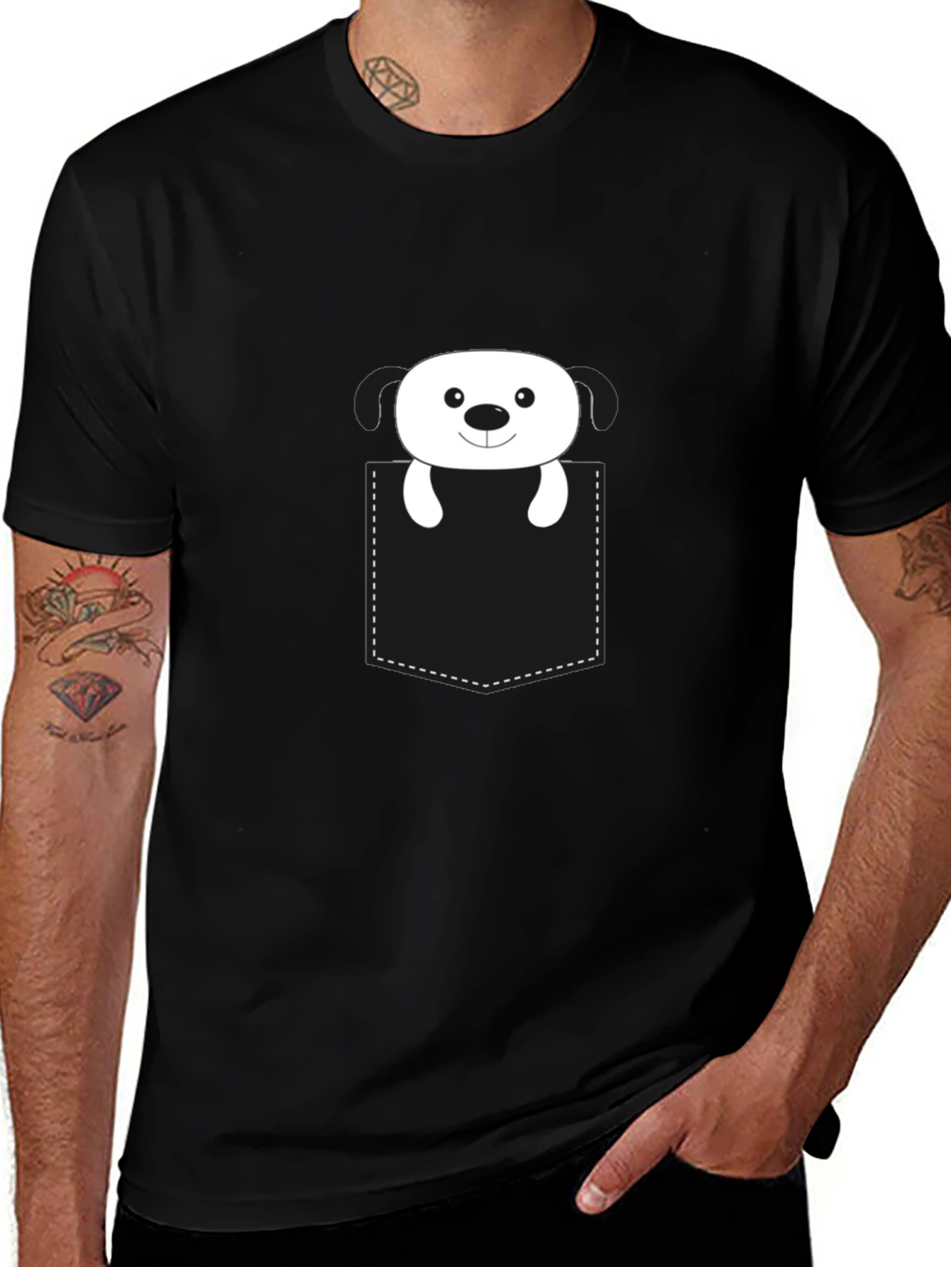 Variant 17 of Cute Dog in Pocket Black T-Shirt