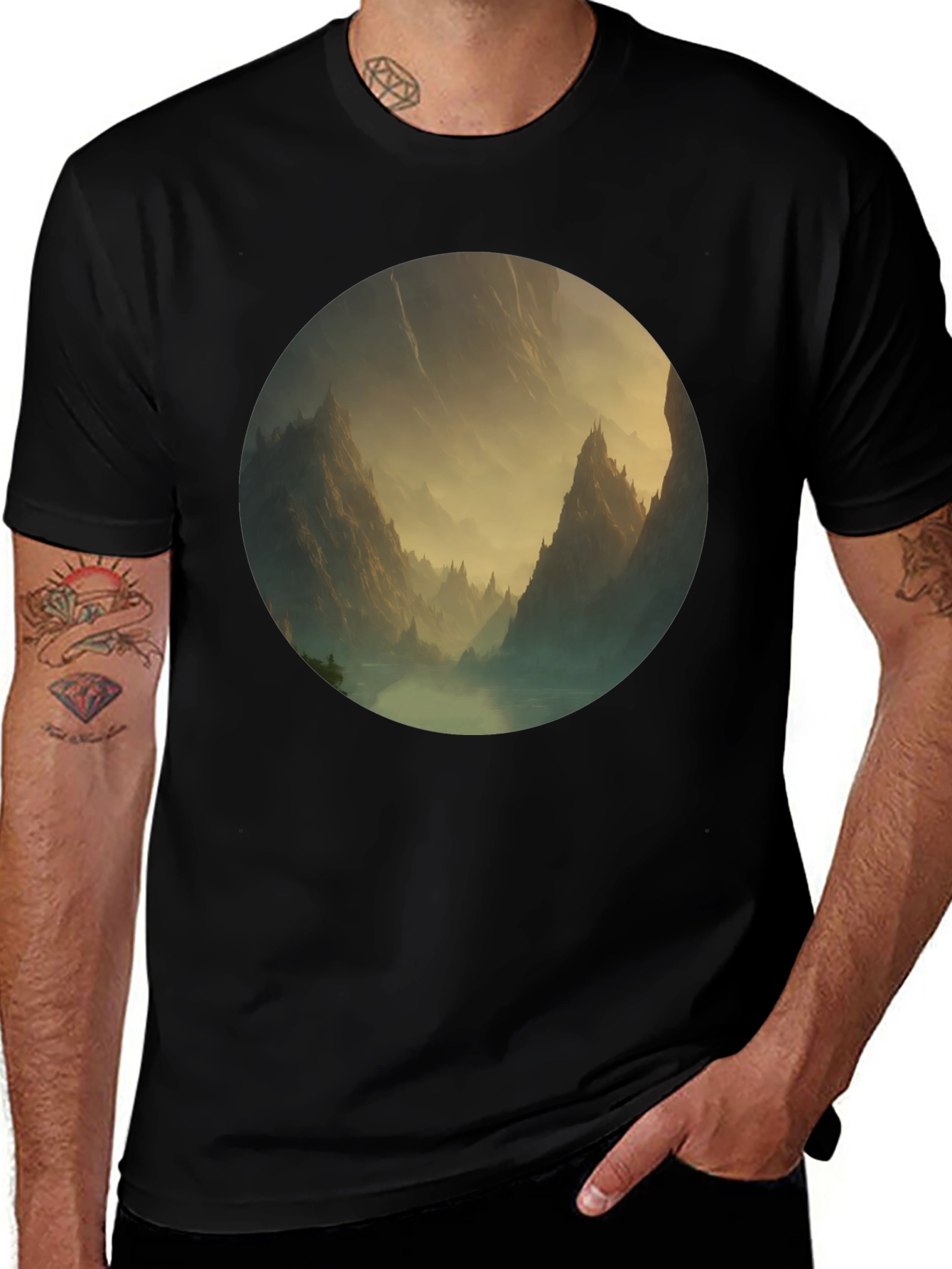 Variant 3 of Mystic Mountains Graphic Tee - Men's Black T-Shirt