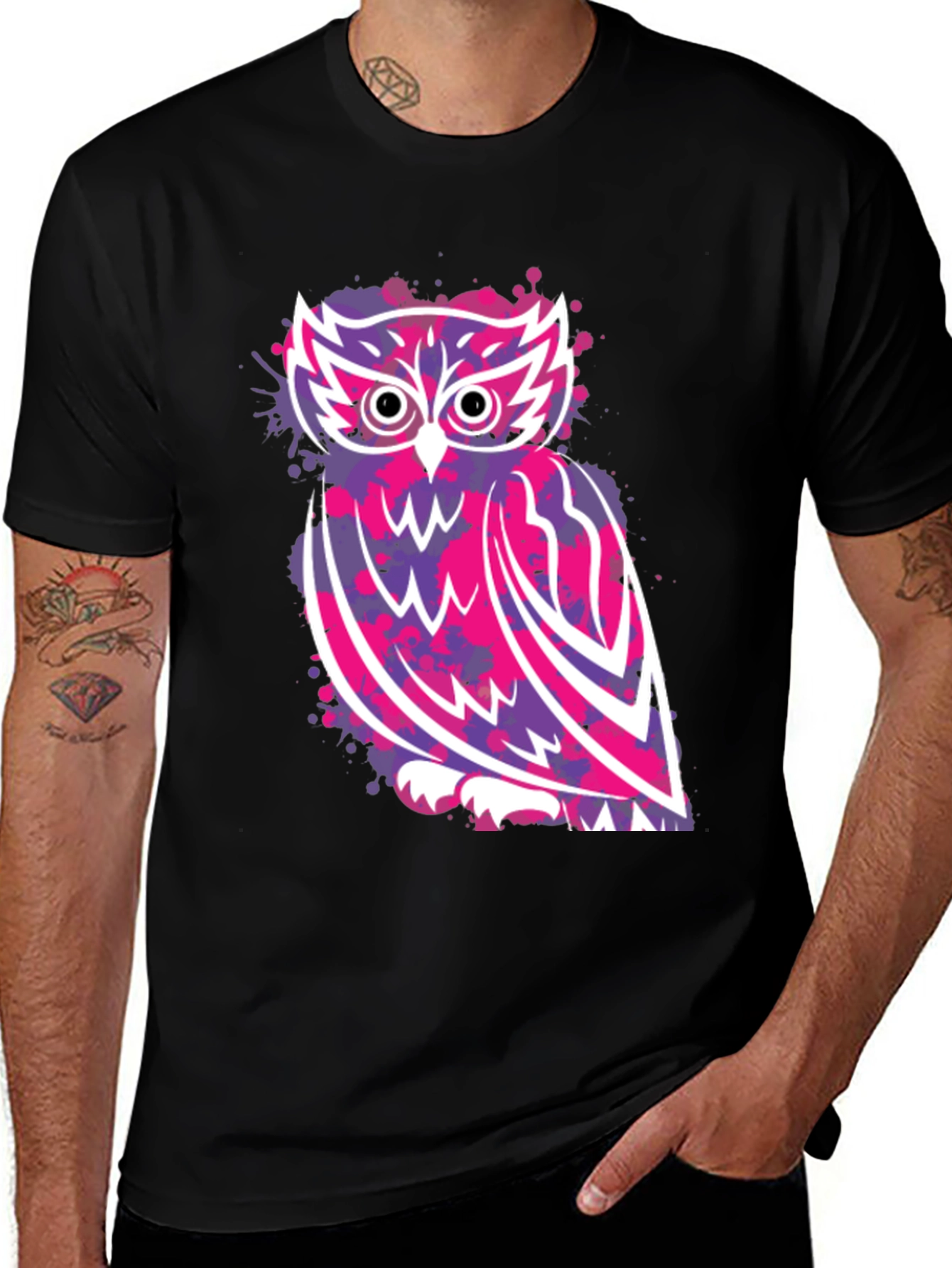 Variant 8 of Owl Graphic Print Black T-Shirt