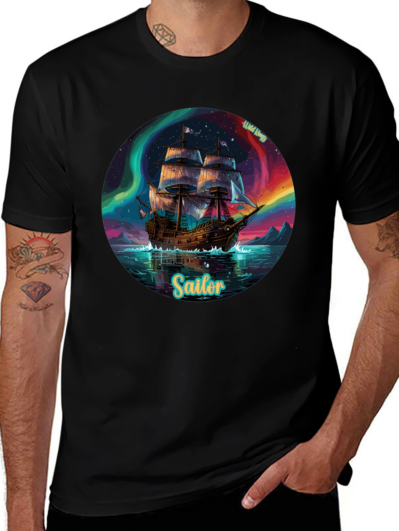 Black Sailor Ship Graphic Tee - Wild Kings Design main image