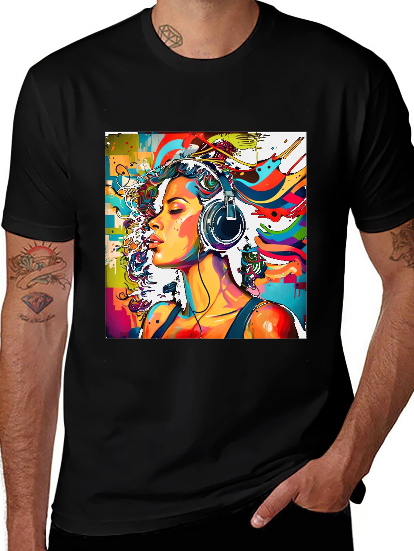 Variant 25 of Artistic Woman with Headphones Graphic T-Shirt