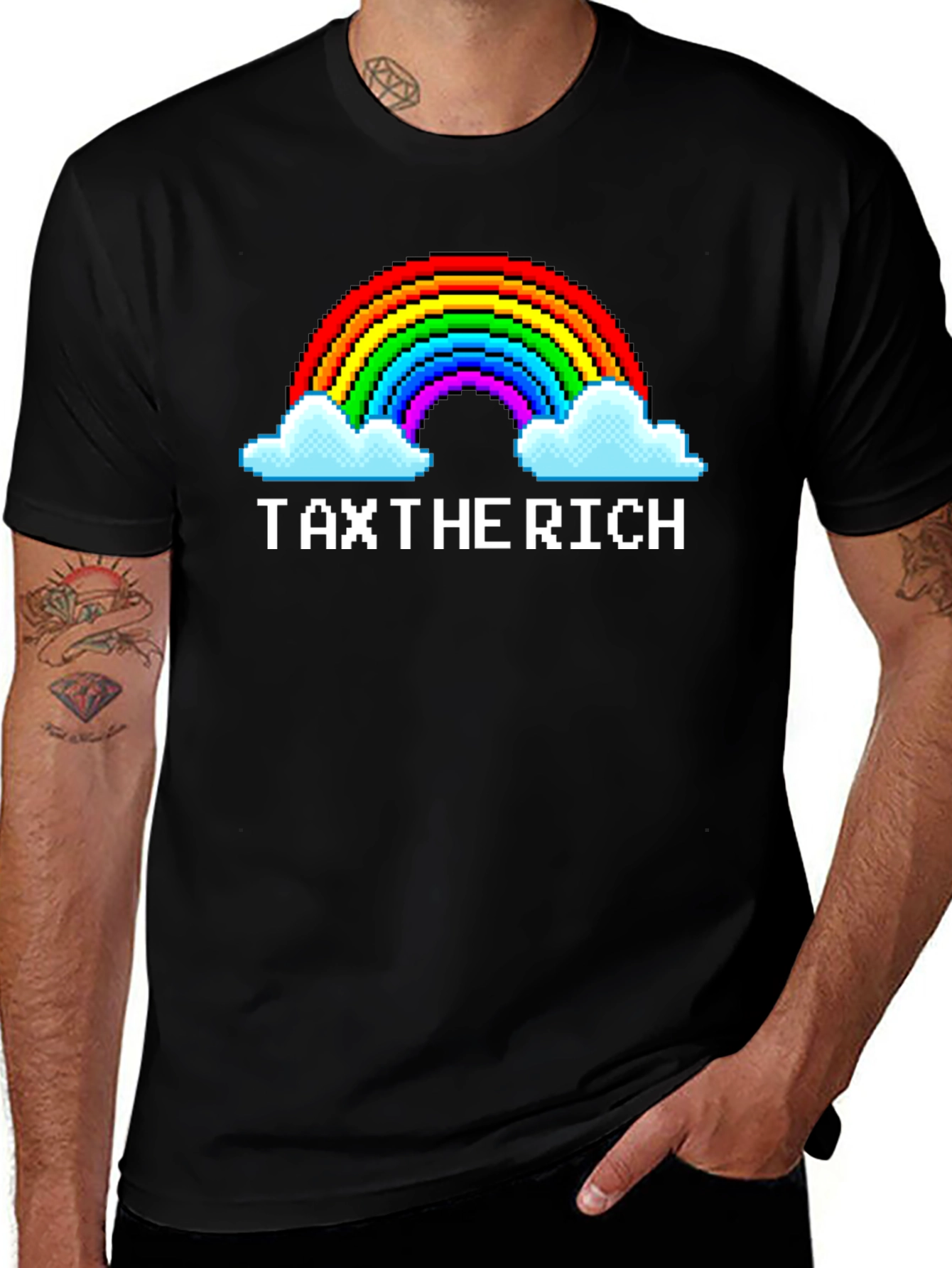 Variant 21 of Tax The Rich Pixel Rainbow Graphic Tee