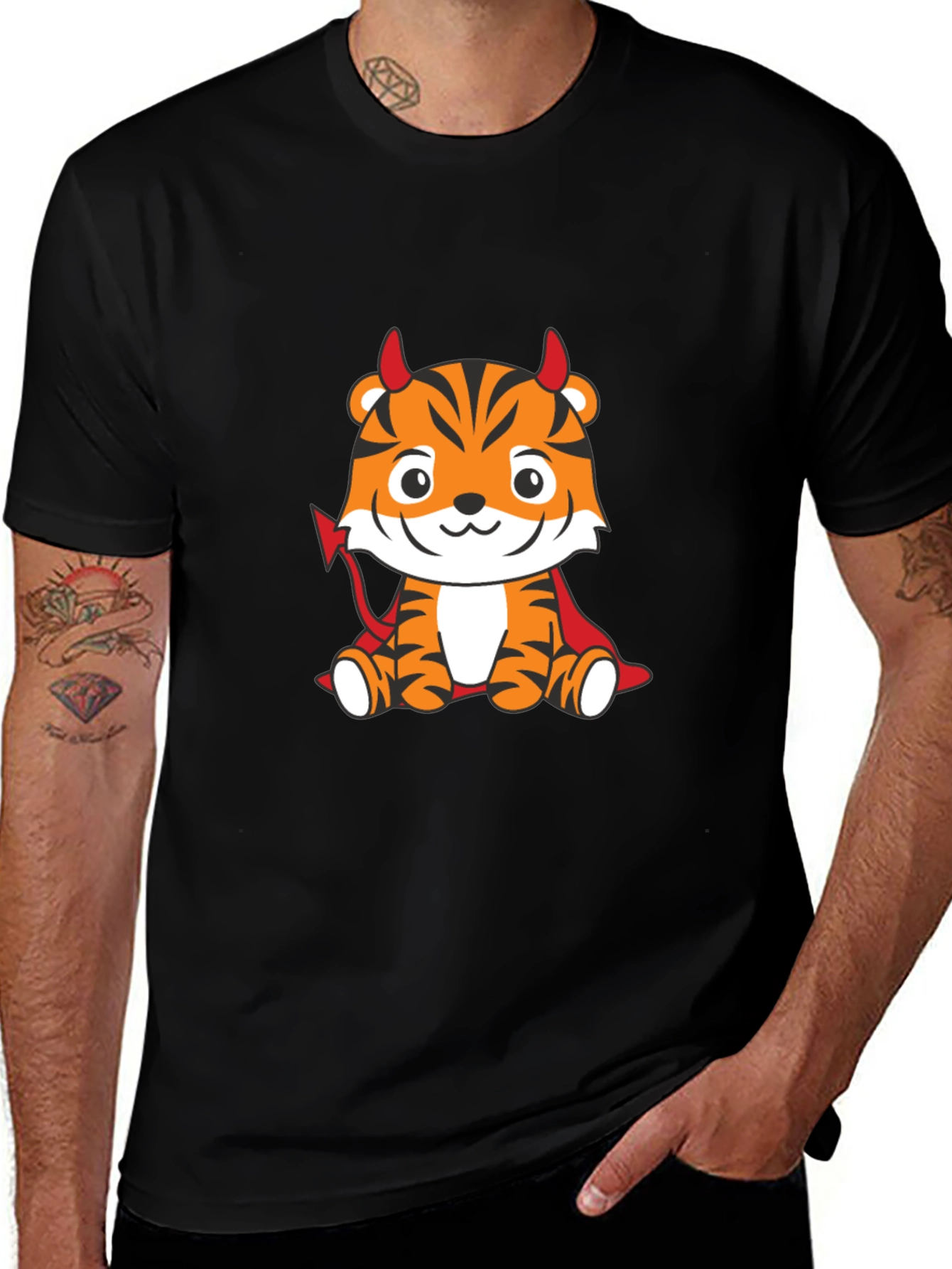 Variant 25 of Devil Tiger Graphic T-Shirt - Black Cotton Tee