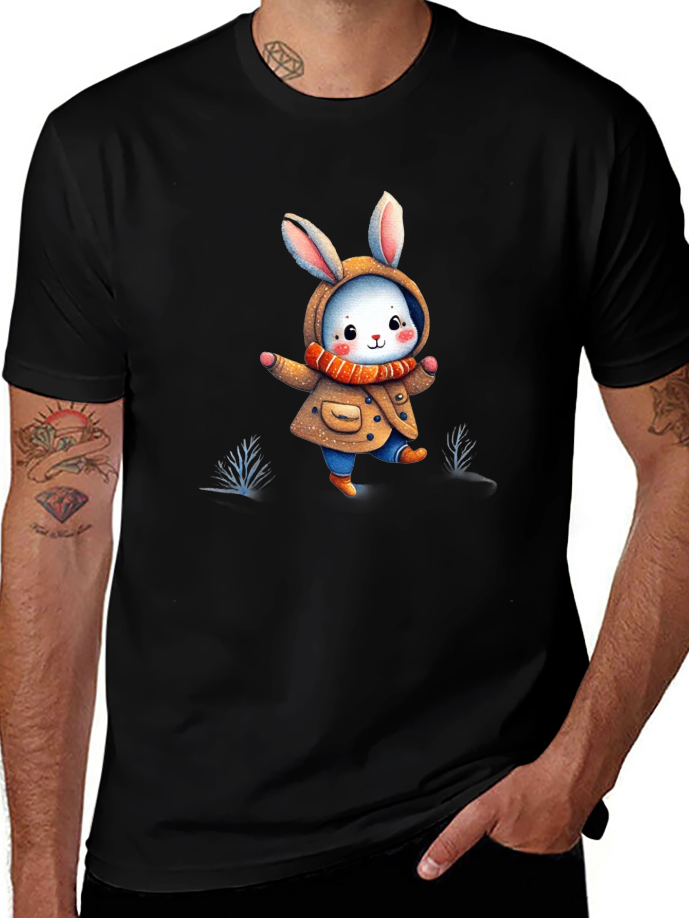 Variant 19 of Cute Cartoon Bunny Black T-Shirt