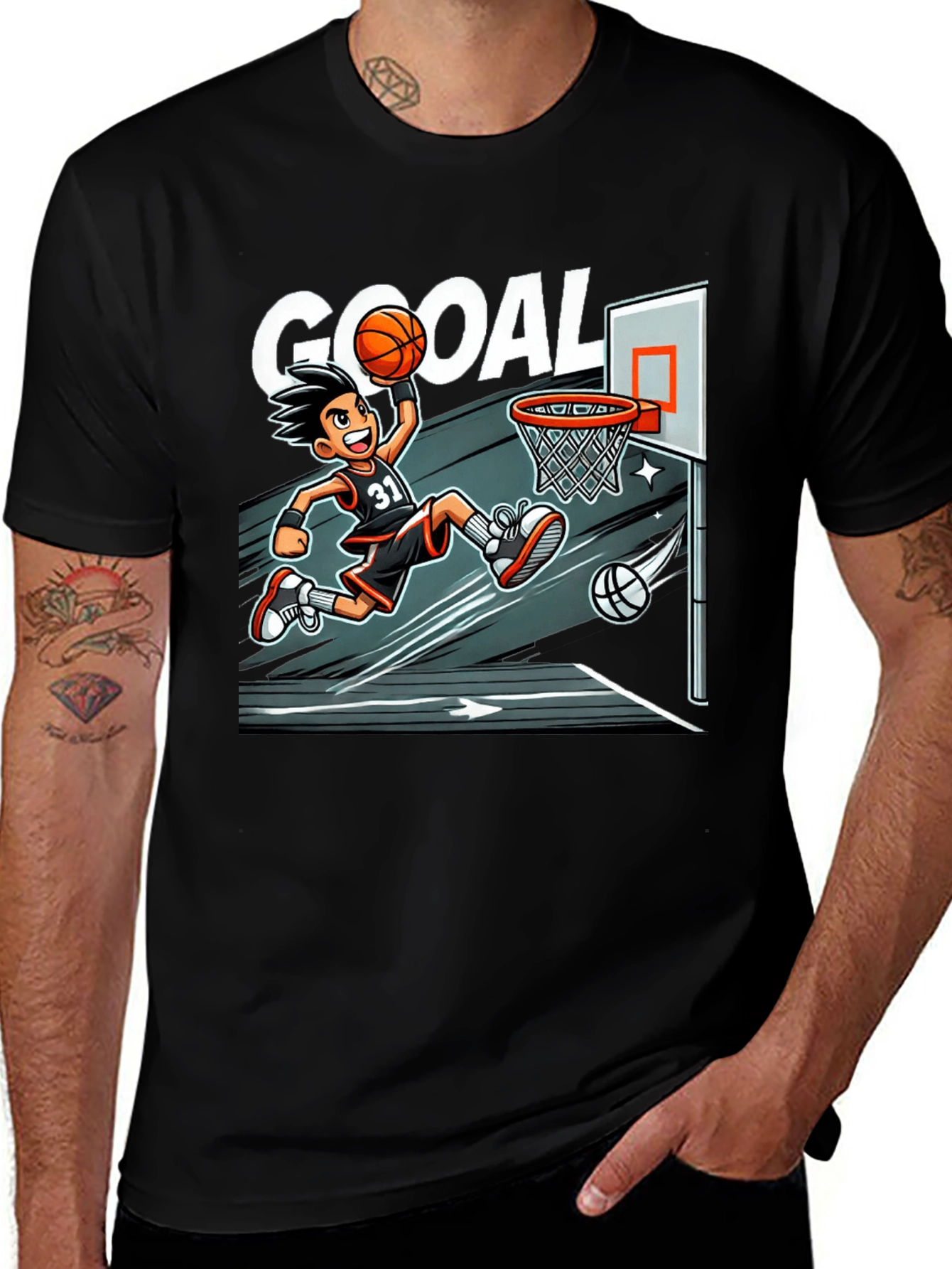 Variant 22 of Cartoon Basketball Graphic Tee - Black