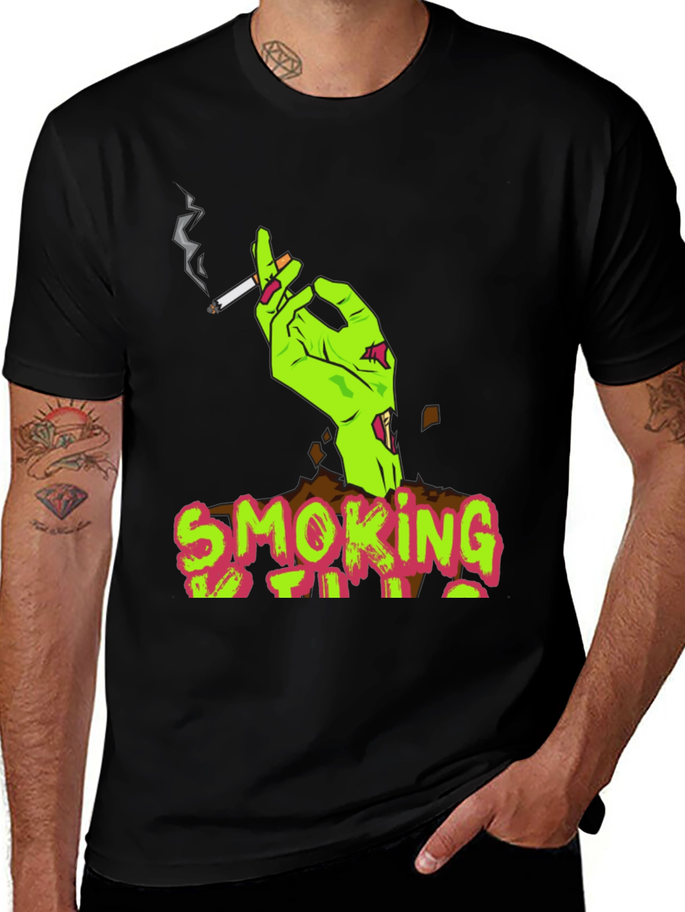 Variant 29 of Smoking Zombie Graphic Tee - Unique Halloween Shirt