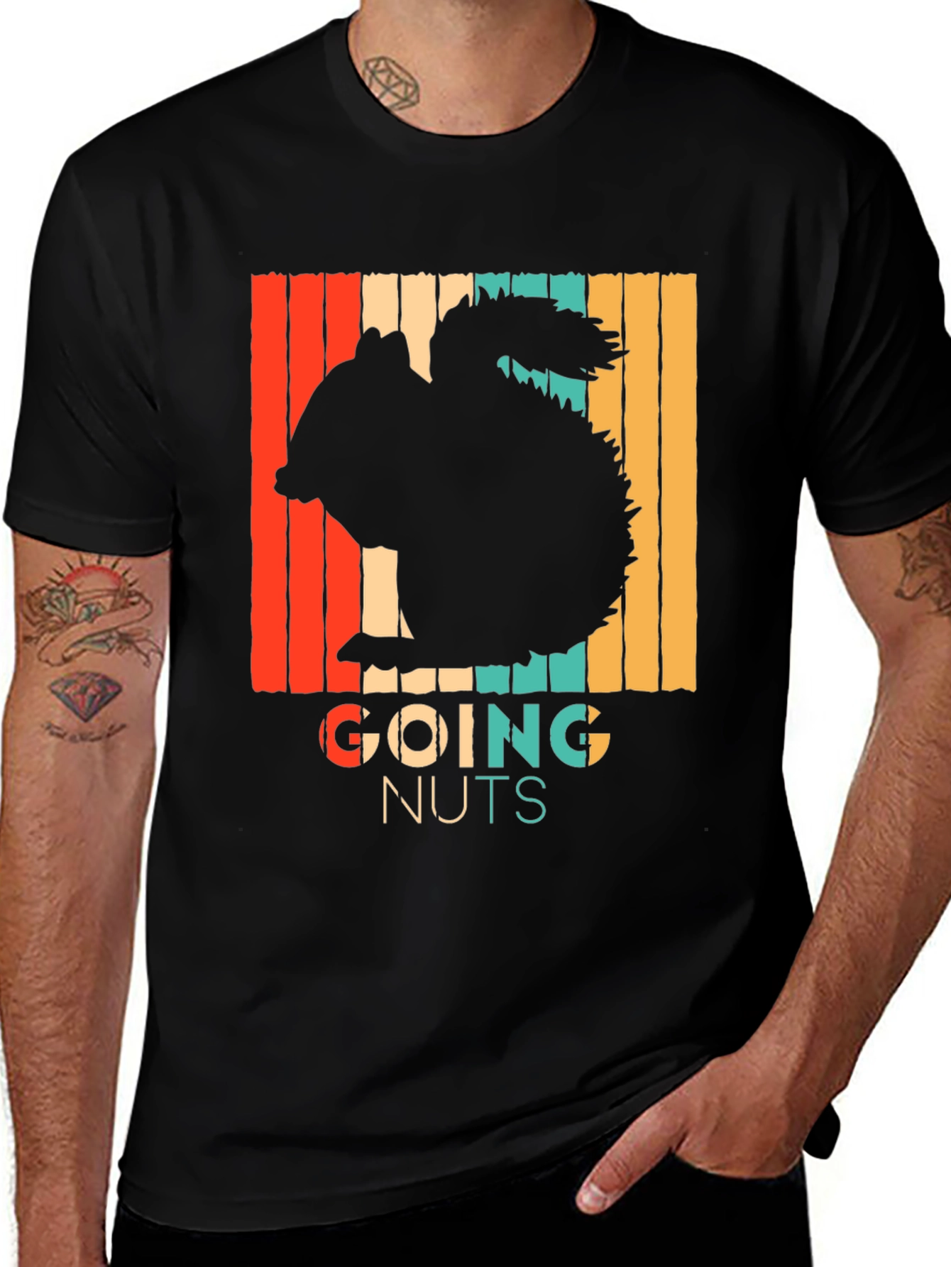 Variant 4 of Going Nuts Squirrel Tee - Retro Style Black T-Shirt