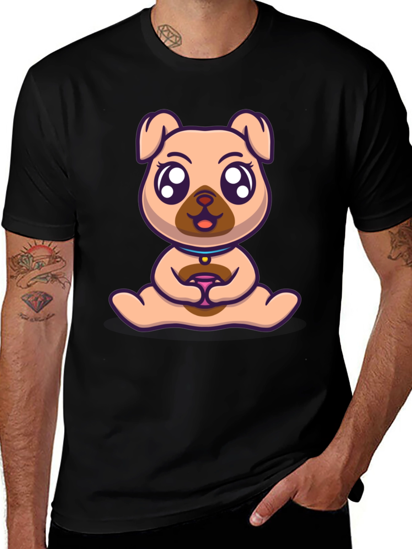 Variant 16 of Cute Cartoon Dog Graphic Black T-Shirt