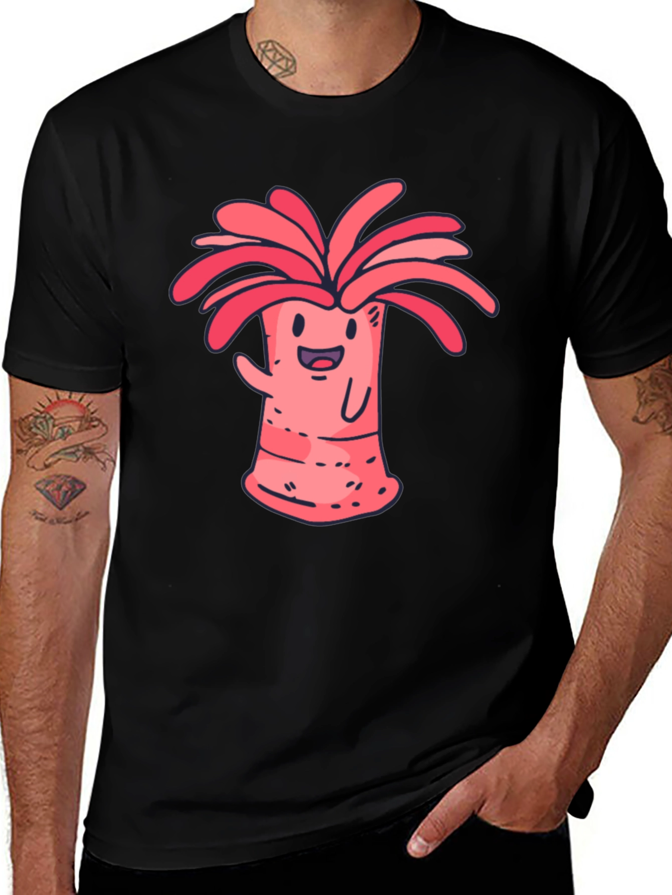 Variant 16 of Funny Sea Anemone Cartoon Black T-Shirt