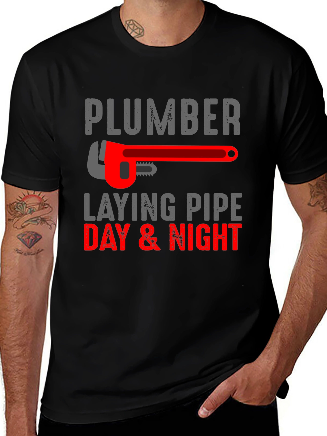 Variant 9 of Plumber Laying Pipe Day & Night T-Shirt
