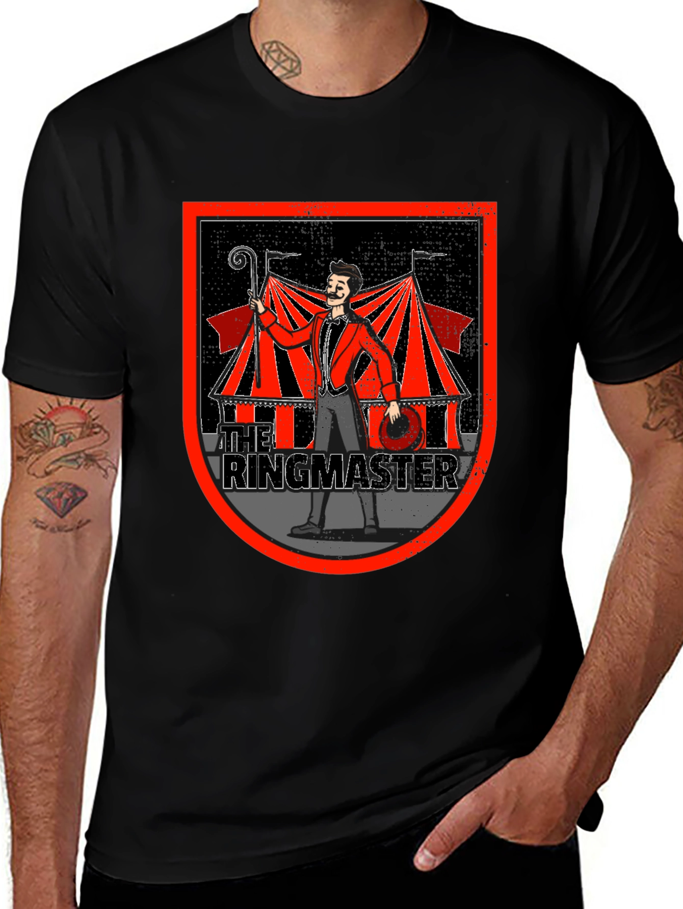 Variant 30 of Ringmaster Graphic T-Shirt - Circus Theme Black Tee