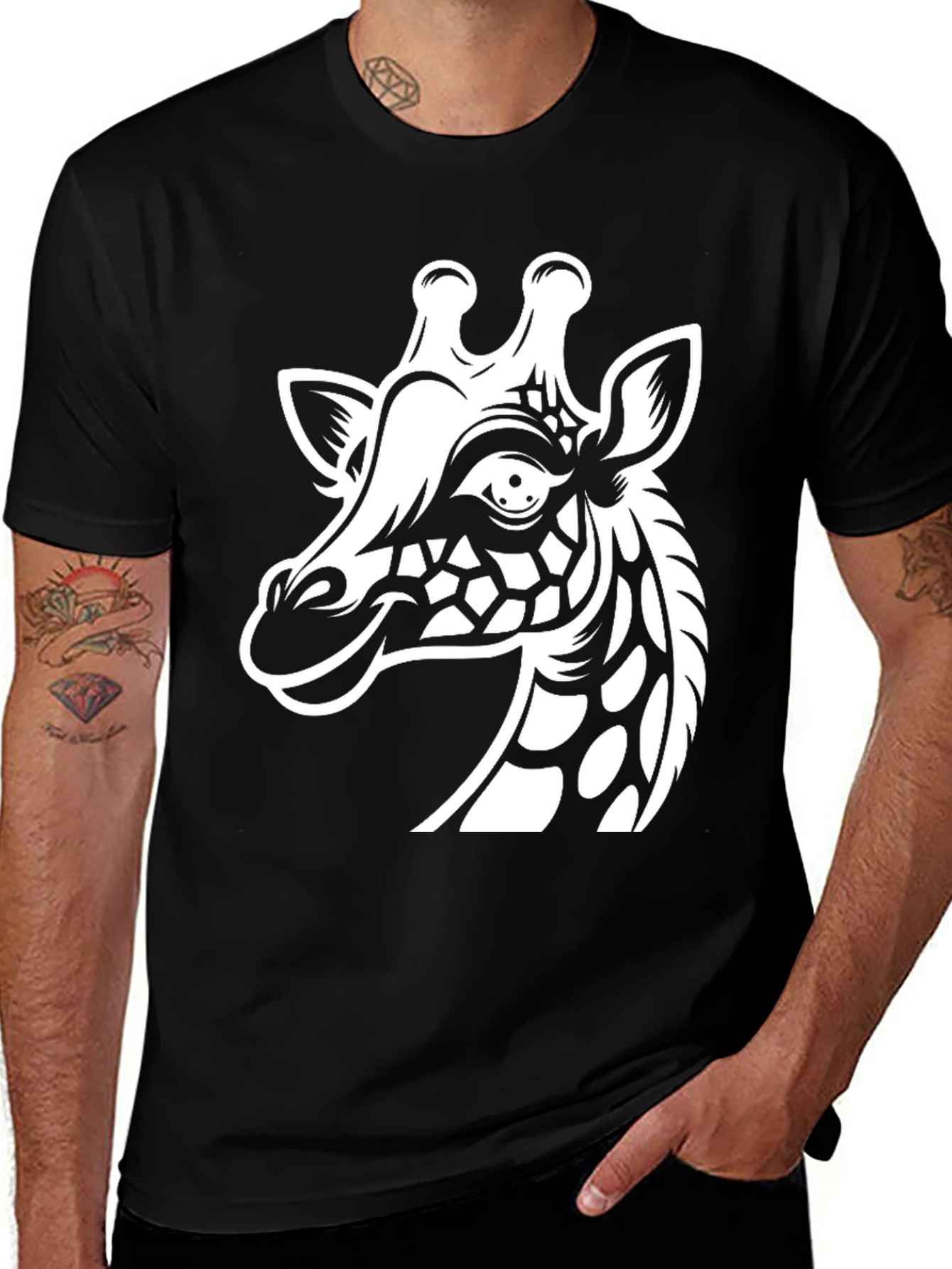 Variant 26 of Men's Black T-Shirt with Giraffe Print