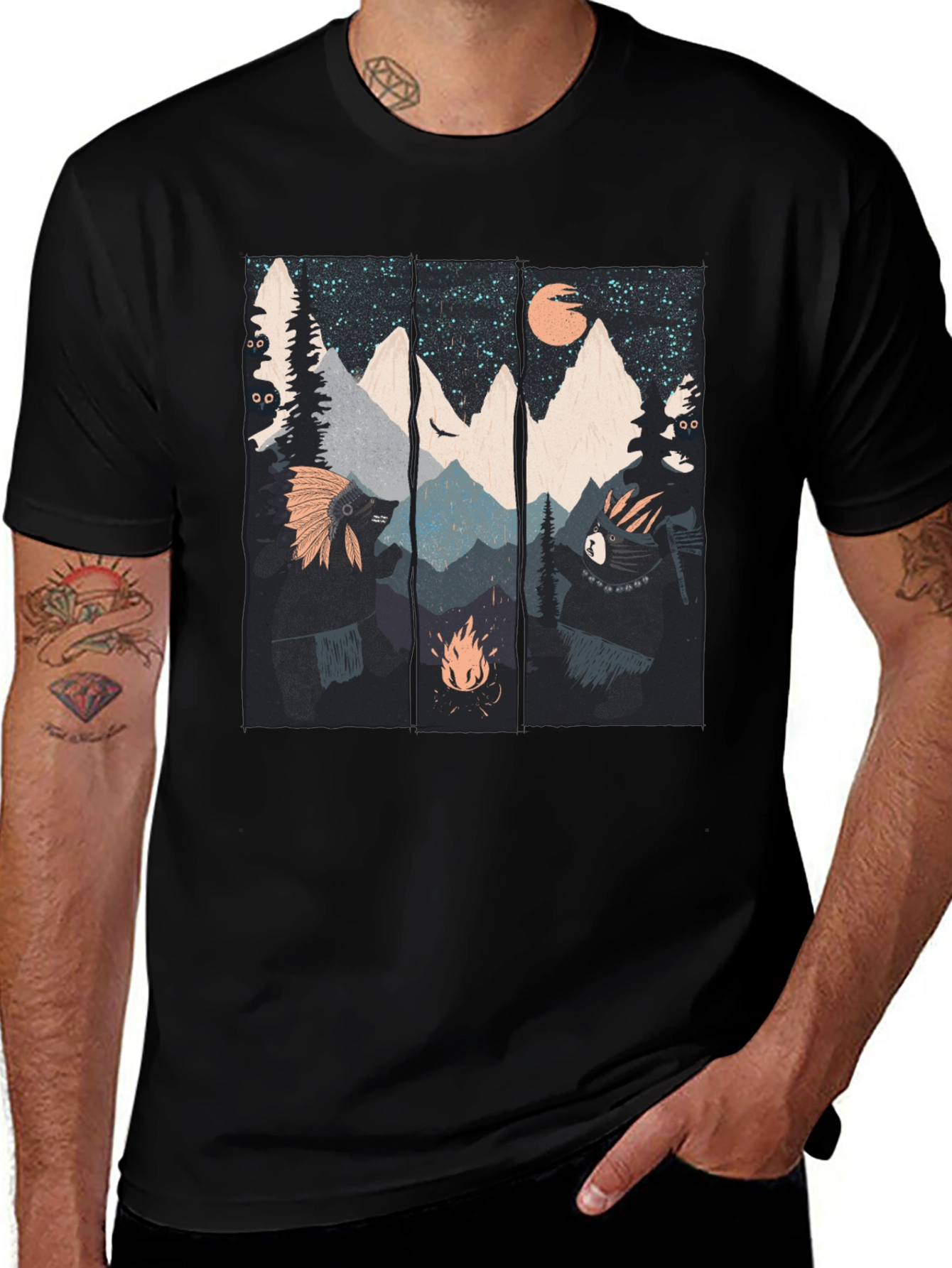 Variant 7 of Mountain Campfire Bear Graphic Tee