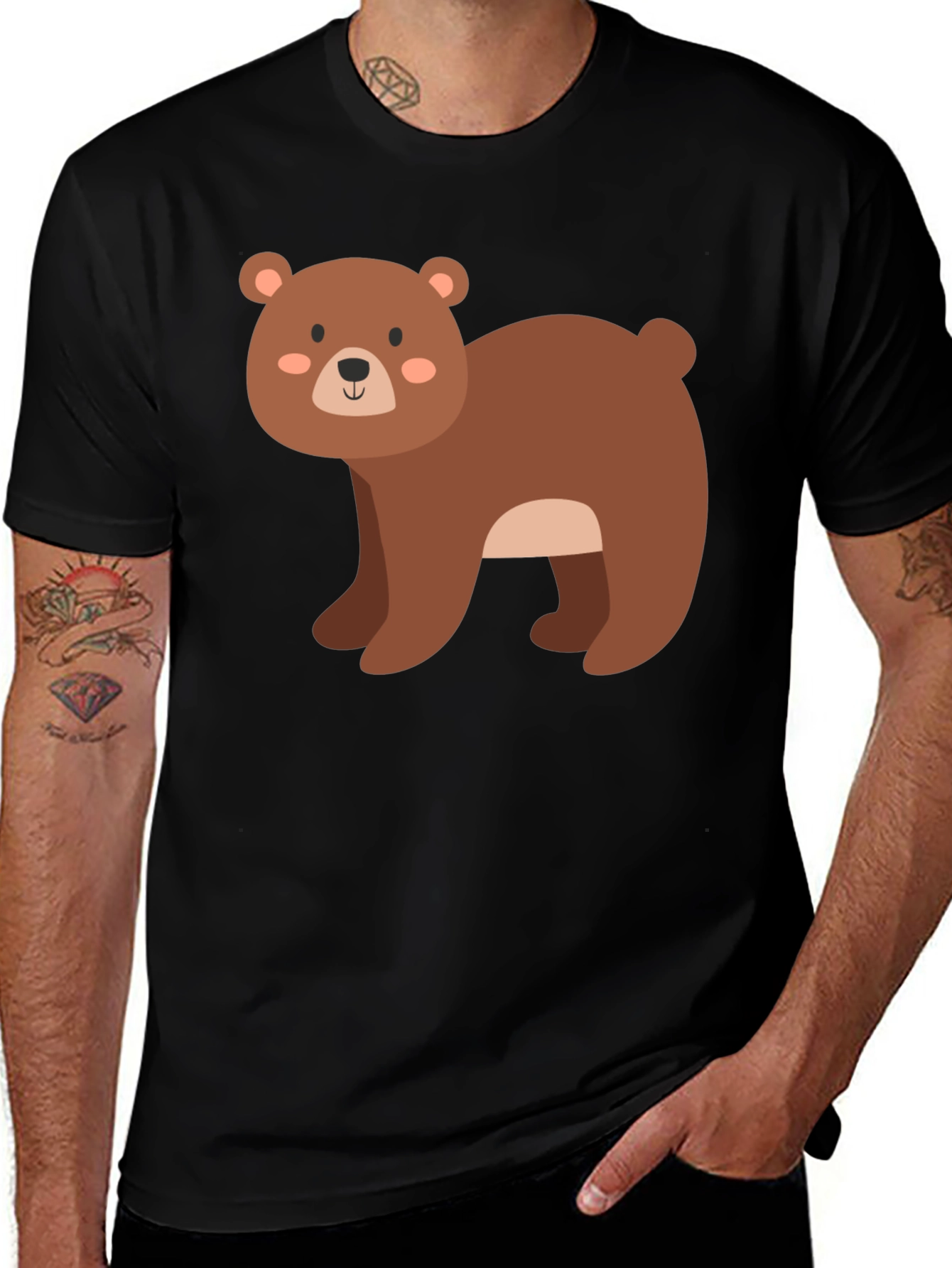 Variant 30 of Cute Bear Graphic T-Shirt - Black Crew Neck