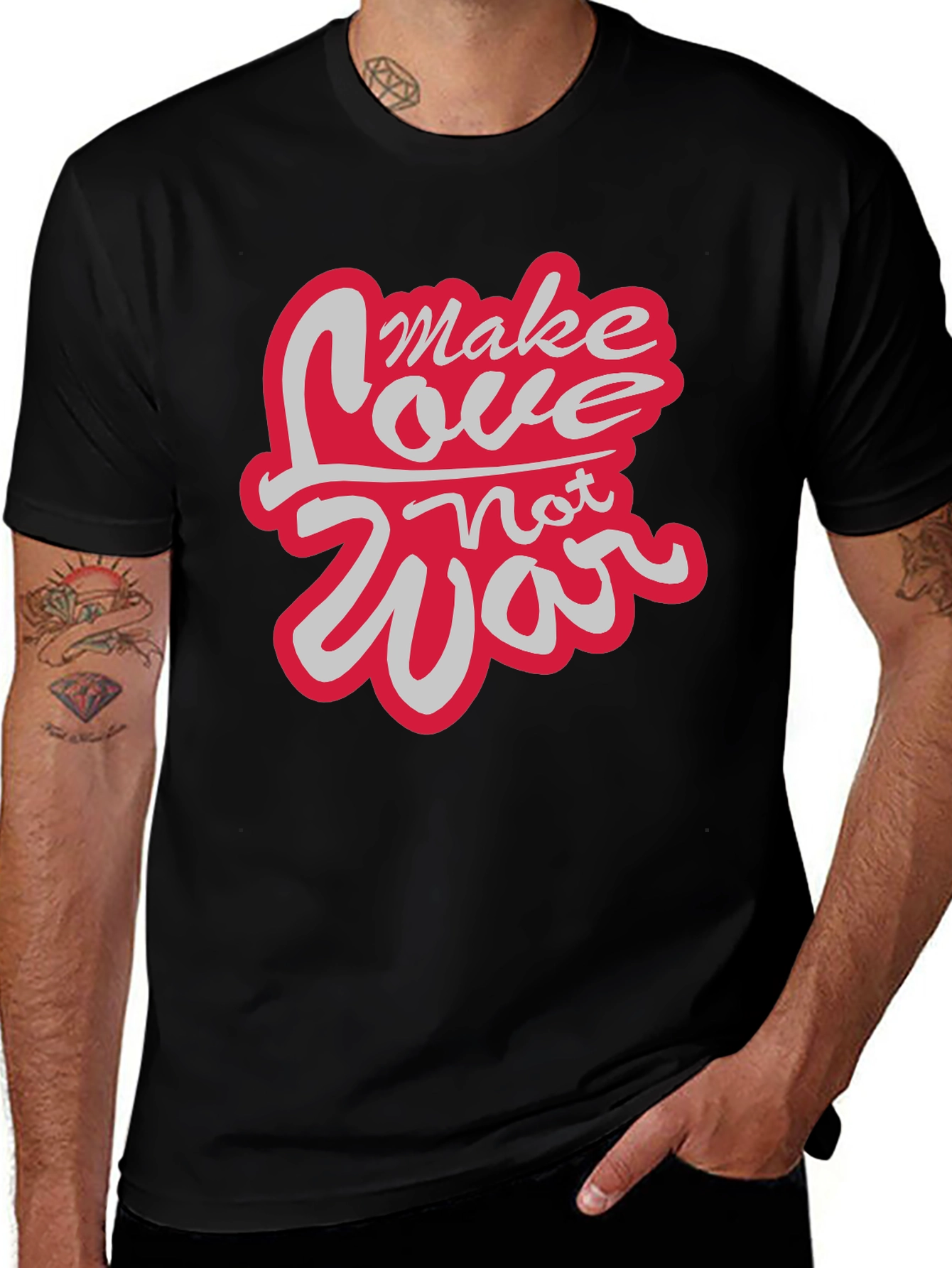 Variant 2 of Make Love Not War Graphic Tee - Black Cotton T-Shirt