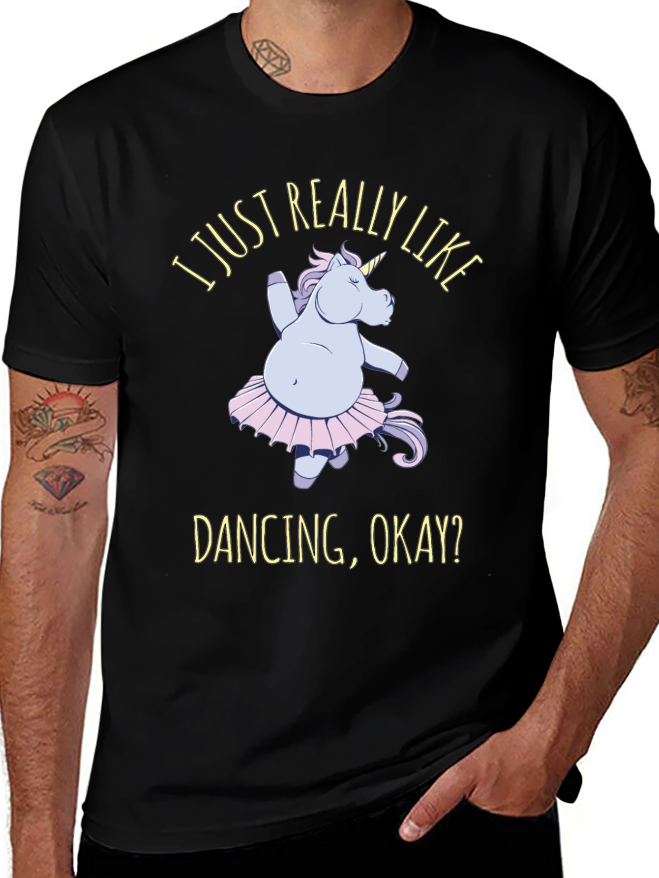 Variant 14 of Dancing Unicorn Graphic Tee - Men's Black T-Shirt