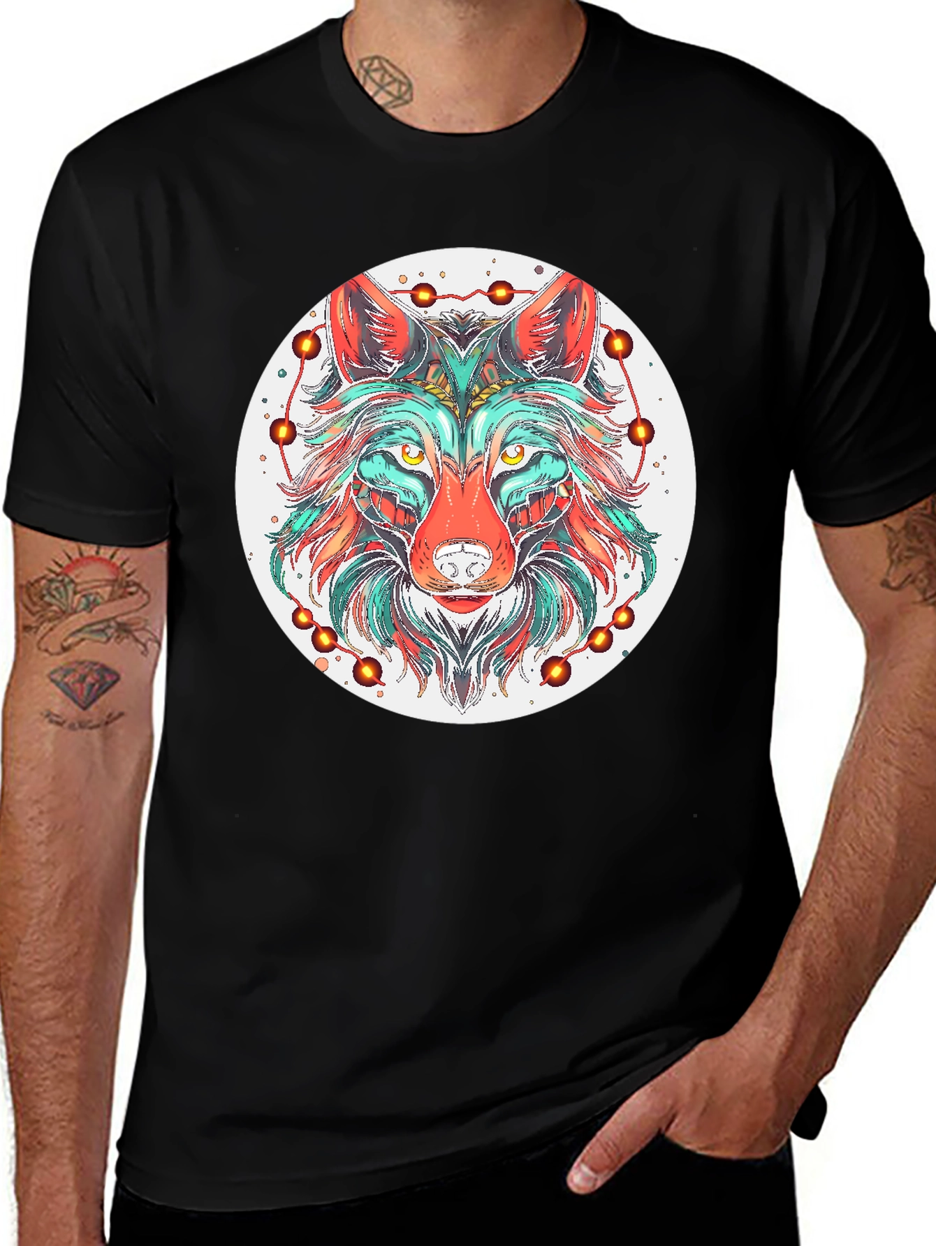 Variant 14 of Wolf Mandala Graphic Tee - Stylish Black T-Shirt