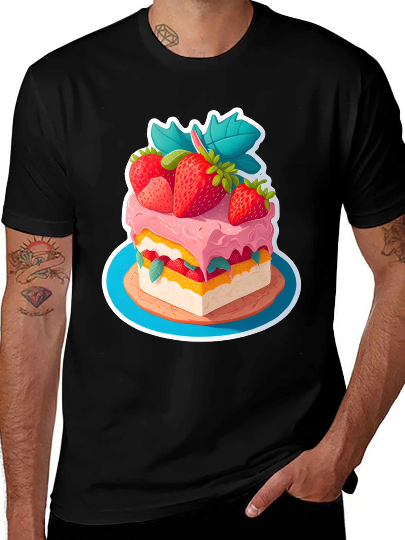 Strawberry Cake Graphic Tee - Sweet Treat Design