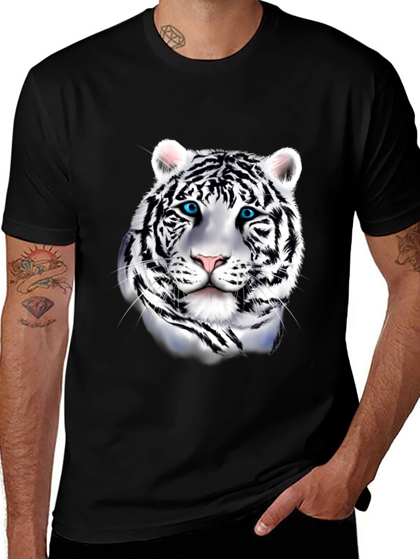 Variant 27 of Men's Graphic Tee: Striking White Tiger Print