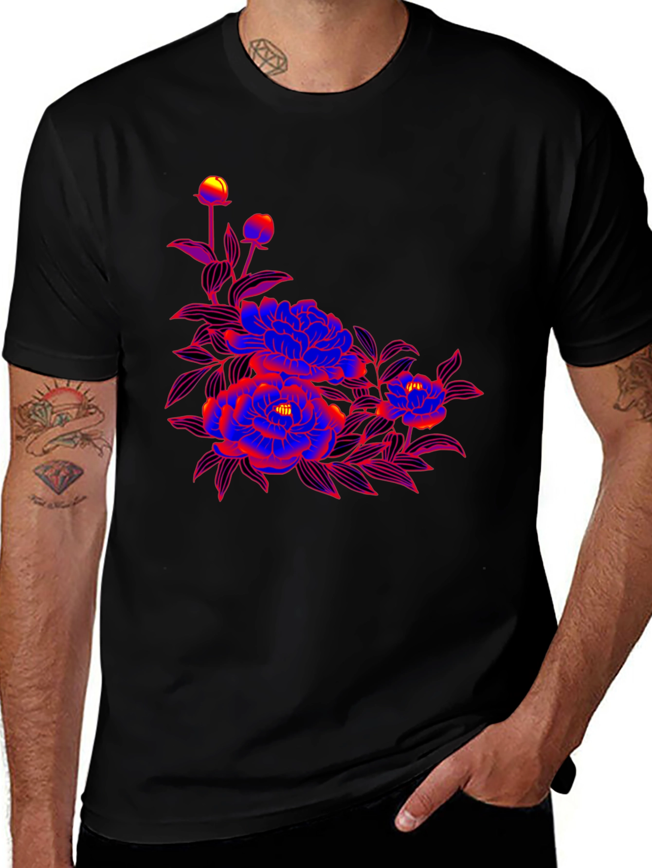 Variant 23 of Bold Floral Graphic Print Black T-Shirt