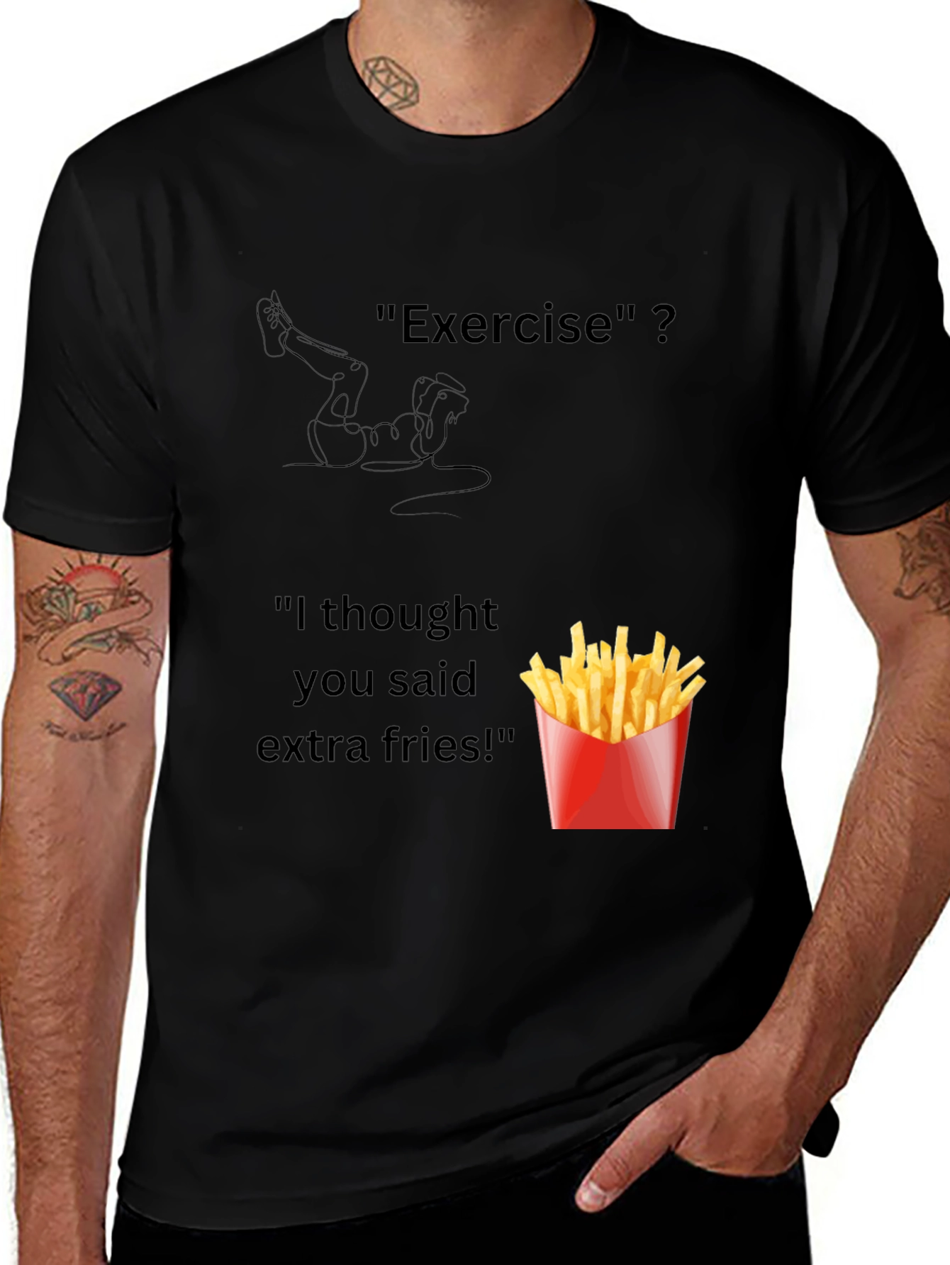 Variant 10 of Exercise? Extra Fries! Men's Graphic Tee