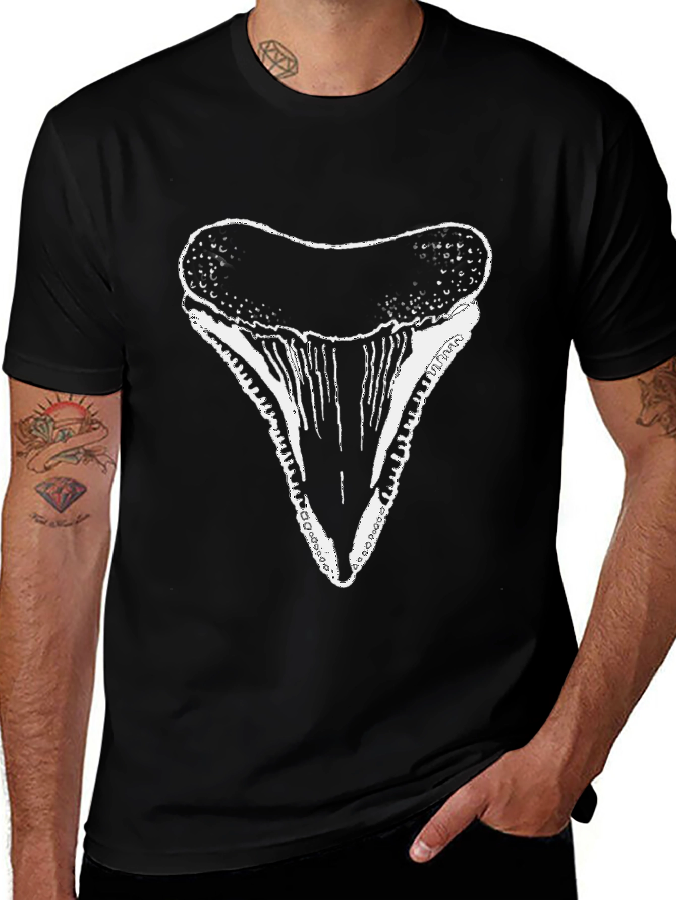Variant 23 of Shark Tooth Graphic Tee - Black Cotton T-Shirt