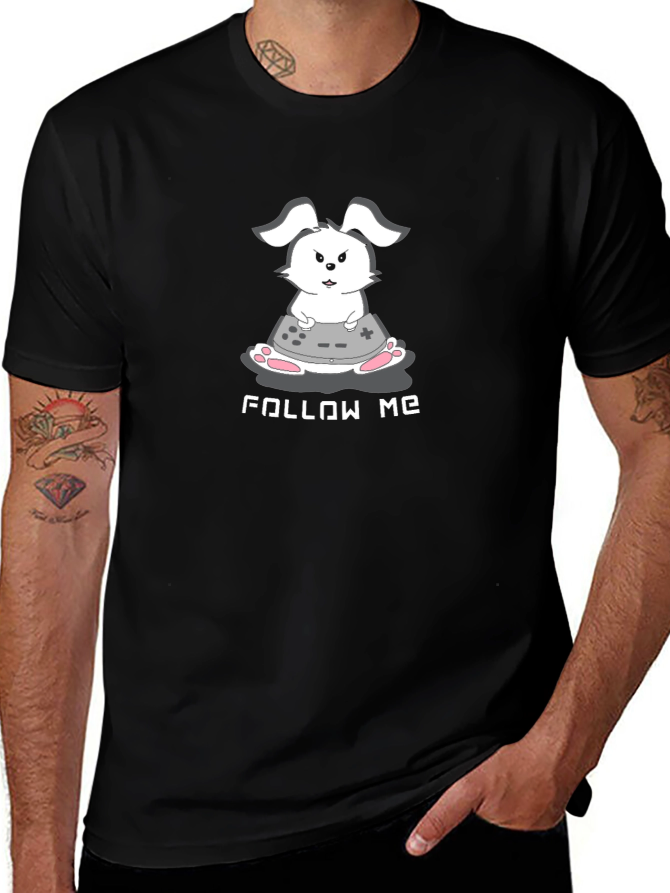 Variant 14 of Gamer Bunny Black T-Shirt - Follow Me!