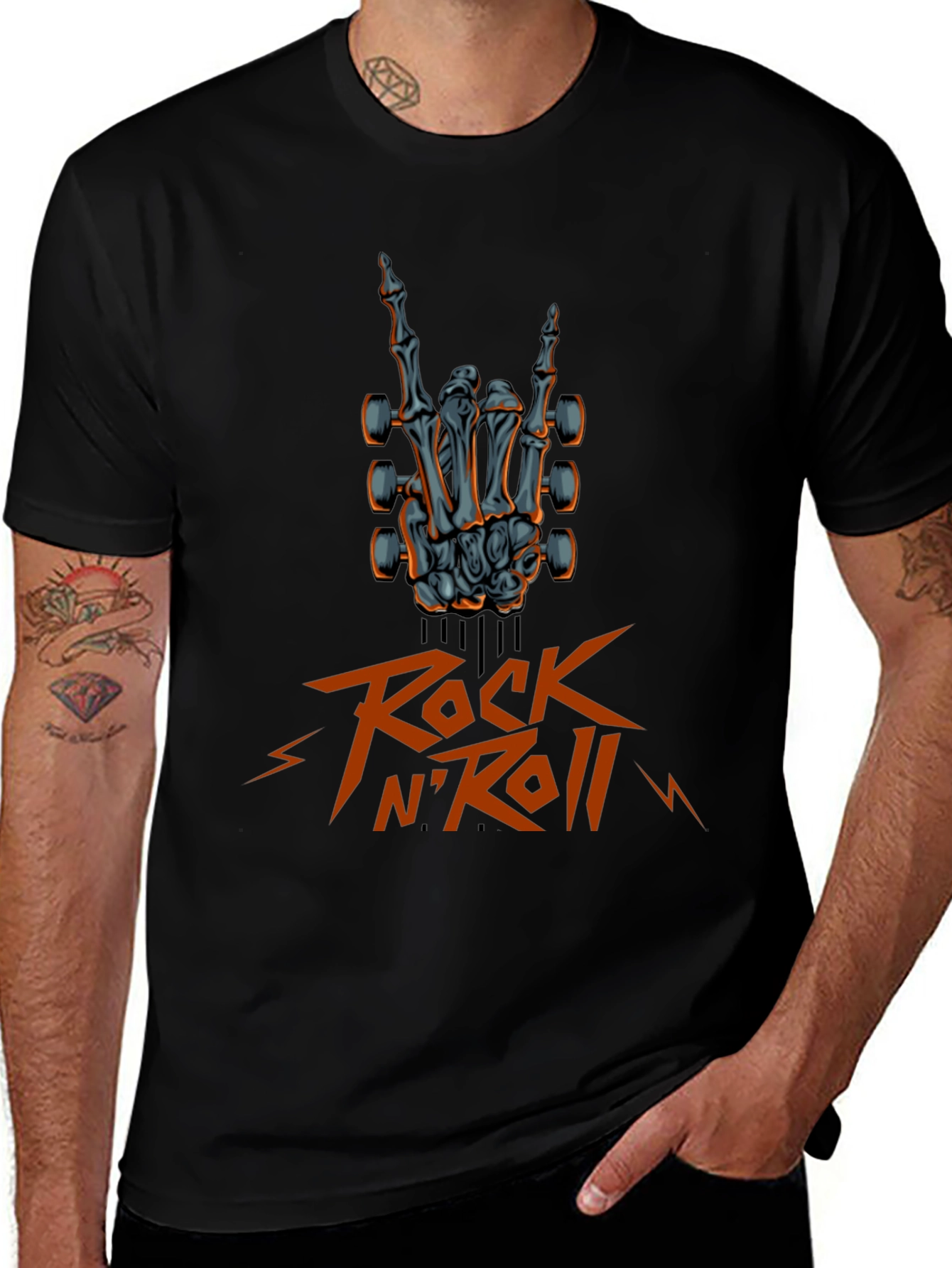 Variant 25 of Rock N' Roll Skeleton Hand Guitar T-Shirt