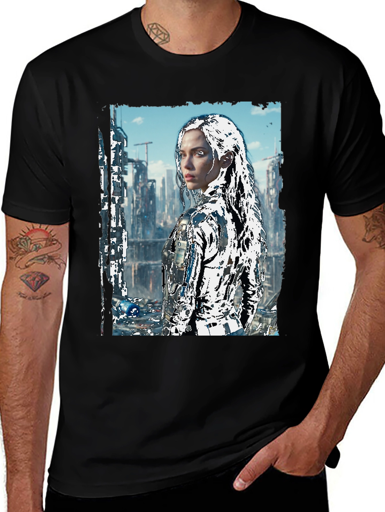 Variant 2 of Cyberpunk Girl T-Shirt - Futuristic Graphic Tee