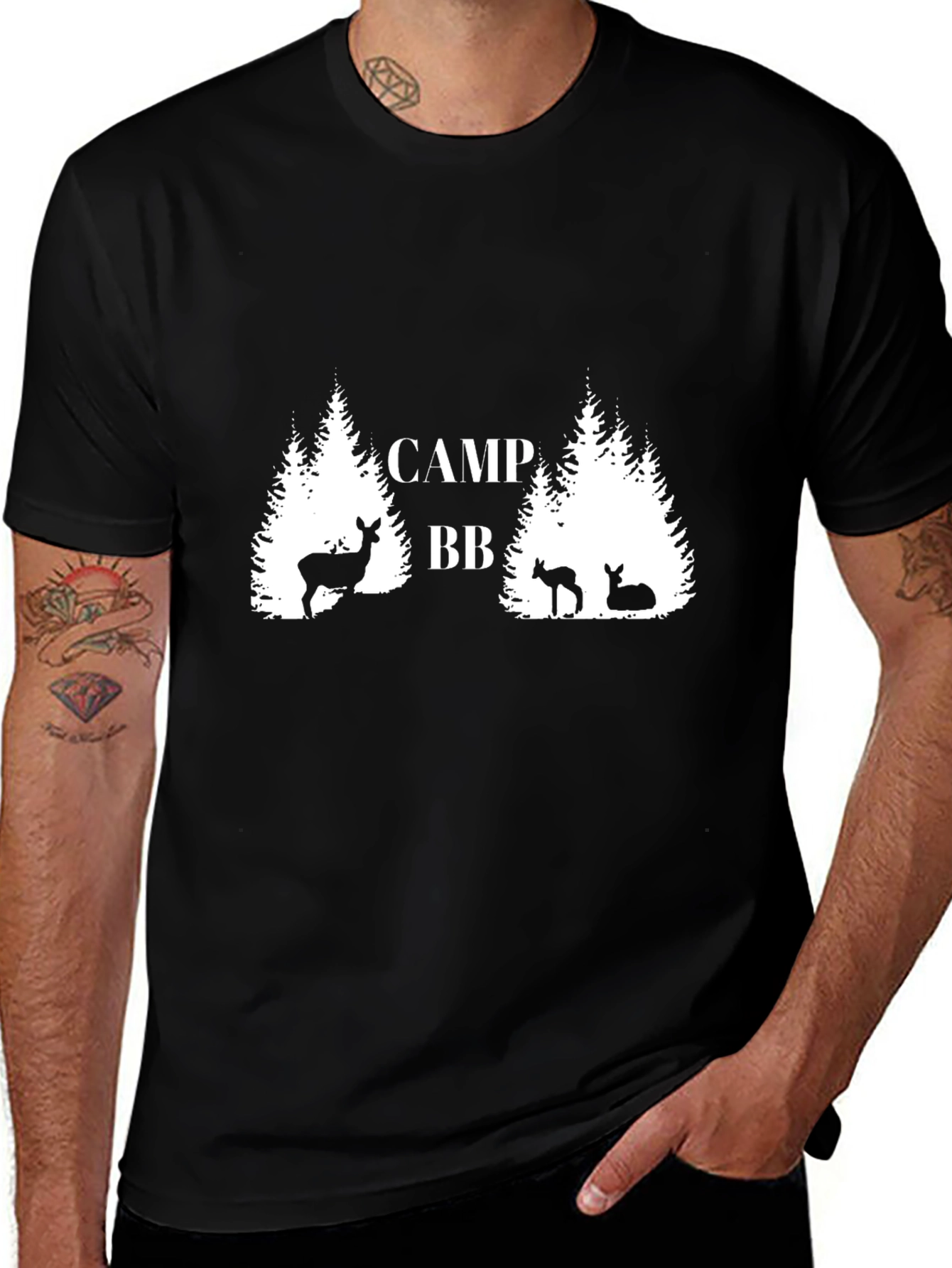 Variant 24 of Camp BB Deer Graphic Black T-Shirt