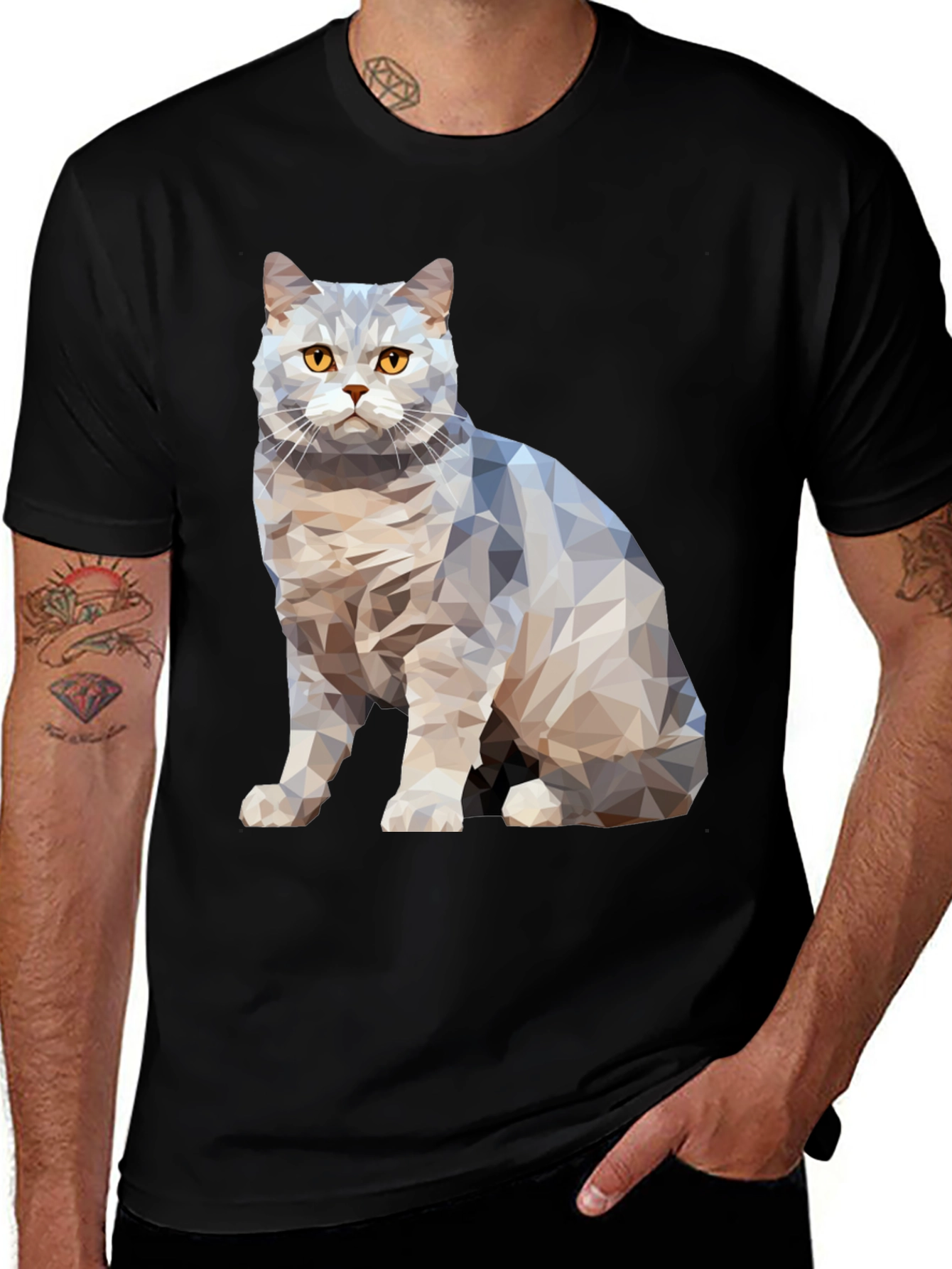 Variant 7 of Geometric Cat Print Black T-Shirt