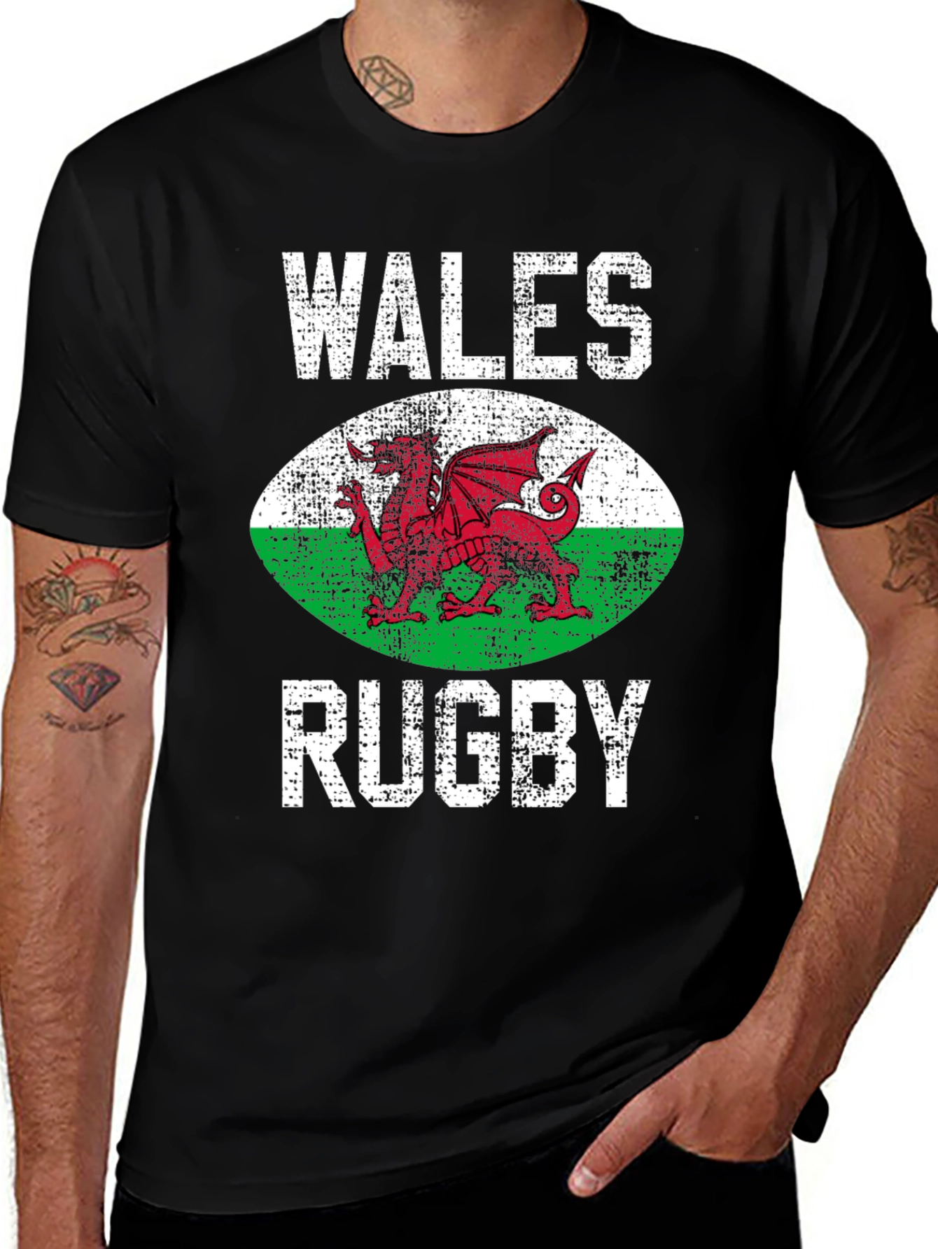 Wales Rugby T-Shirt Welsh Dragon Rugby Ball Design
