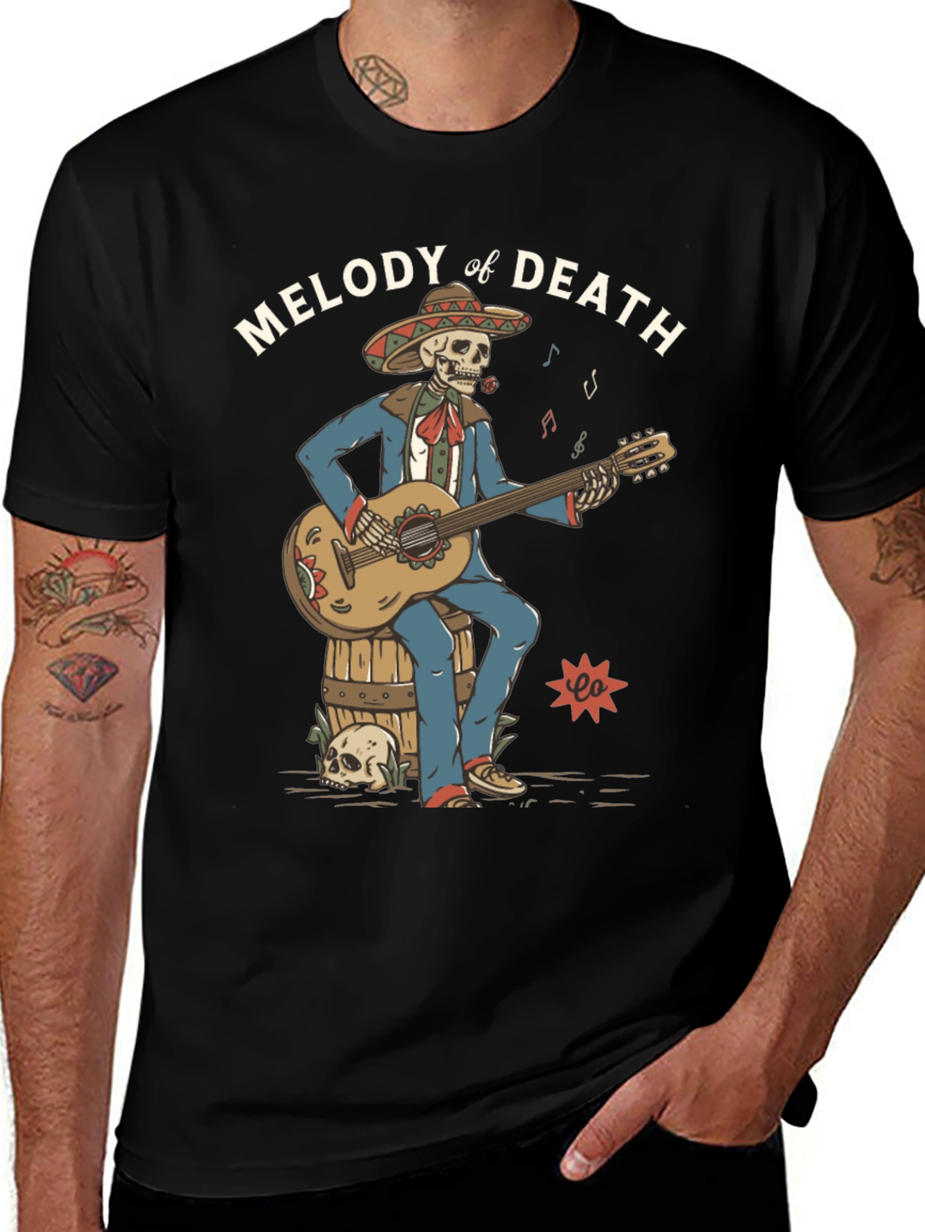Melody of Death Graphic Tee - Skeleton Mariachi T-Shirt