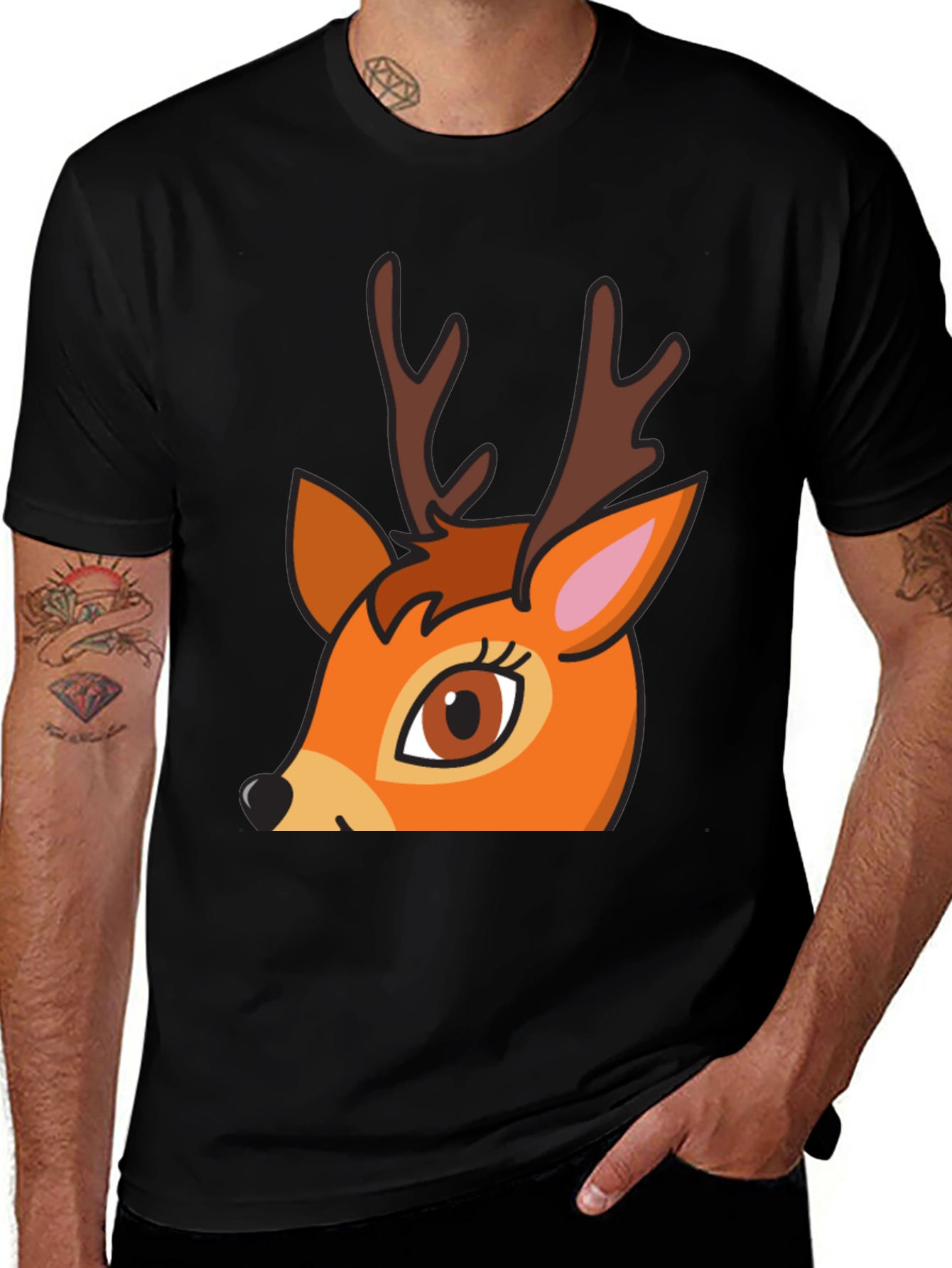 Variant 10 of Deer Cartoon Graphic T-Shirt - Black
