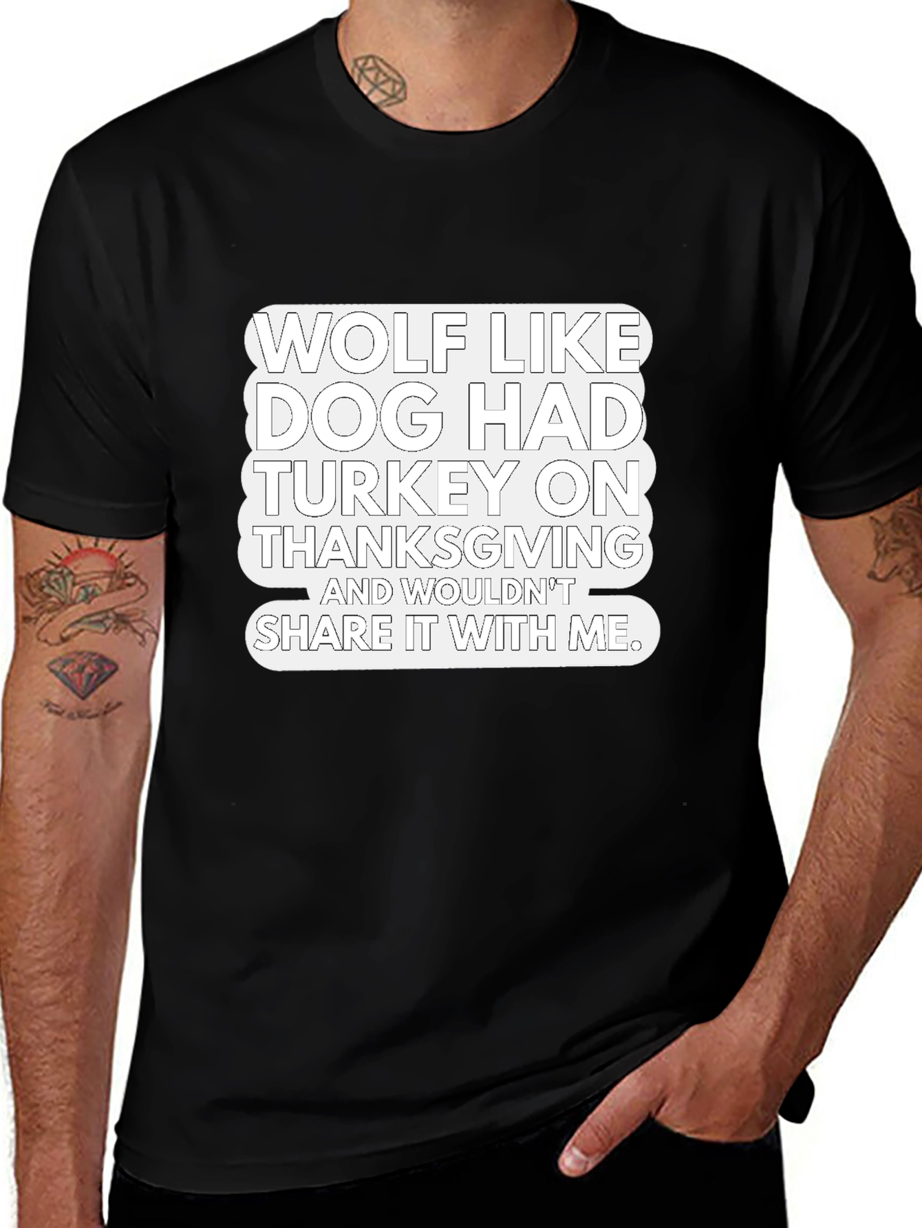 Black Wolf Like Dog Thanksgiving Graphic Tee main image