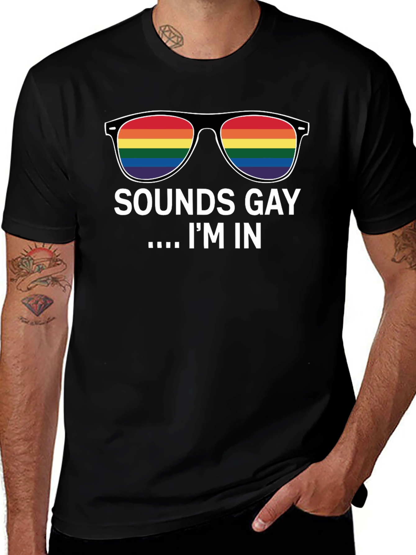 Sounds Gay I'm In T-Shirt - Pride LGBTQ Rainbow Glasses