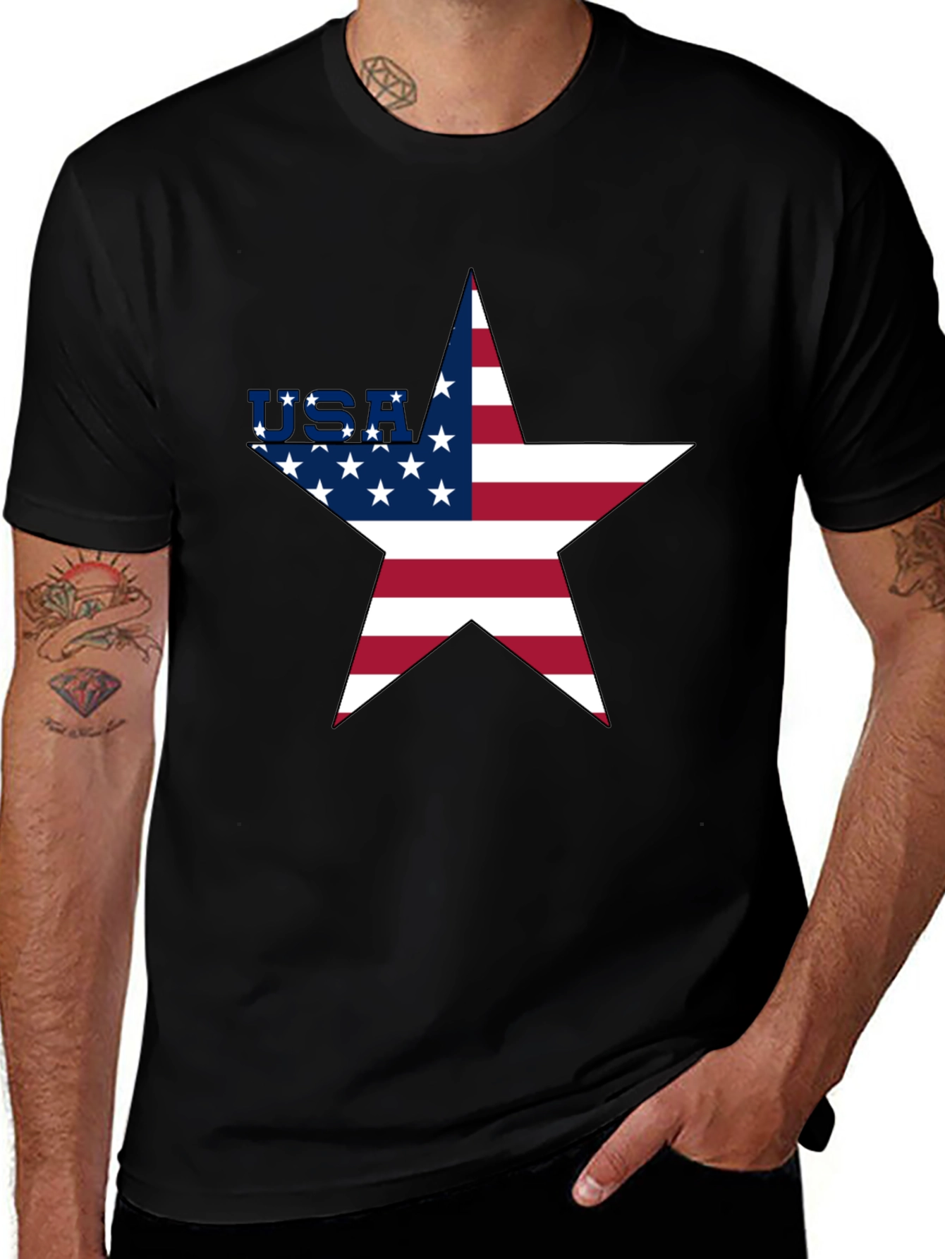 Variant 20 of USA Flag Star Graphic Black T-Shirt