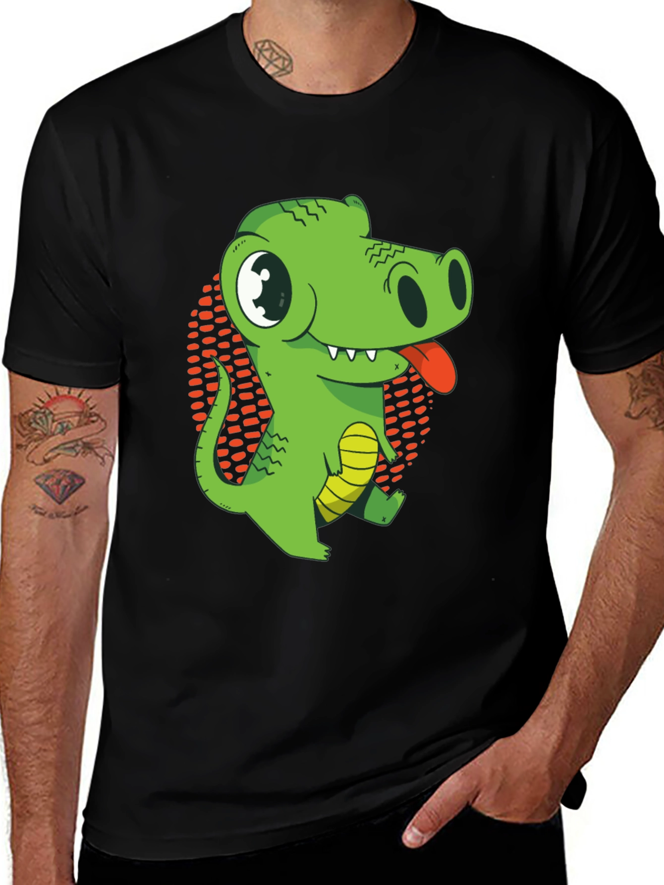 Variant 23 of Cartoon Crocodile Graphic T-Shirt - Black Cotton Tee