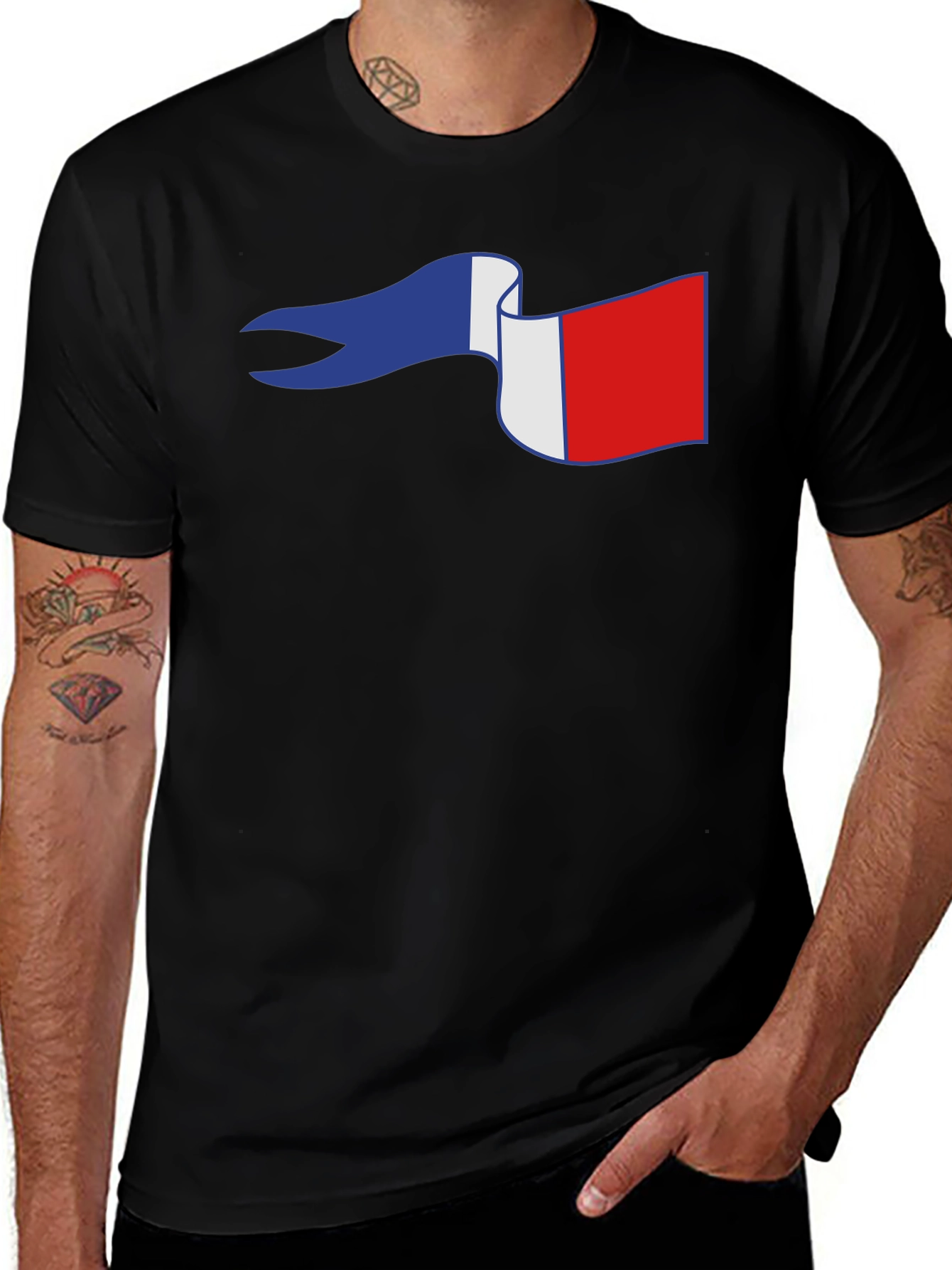 French Flag Ribbon Graphic Tee - Black