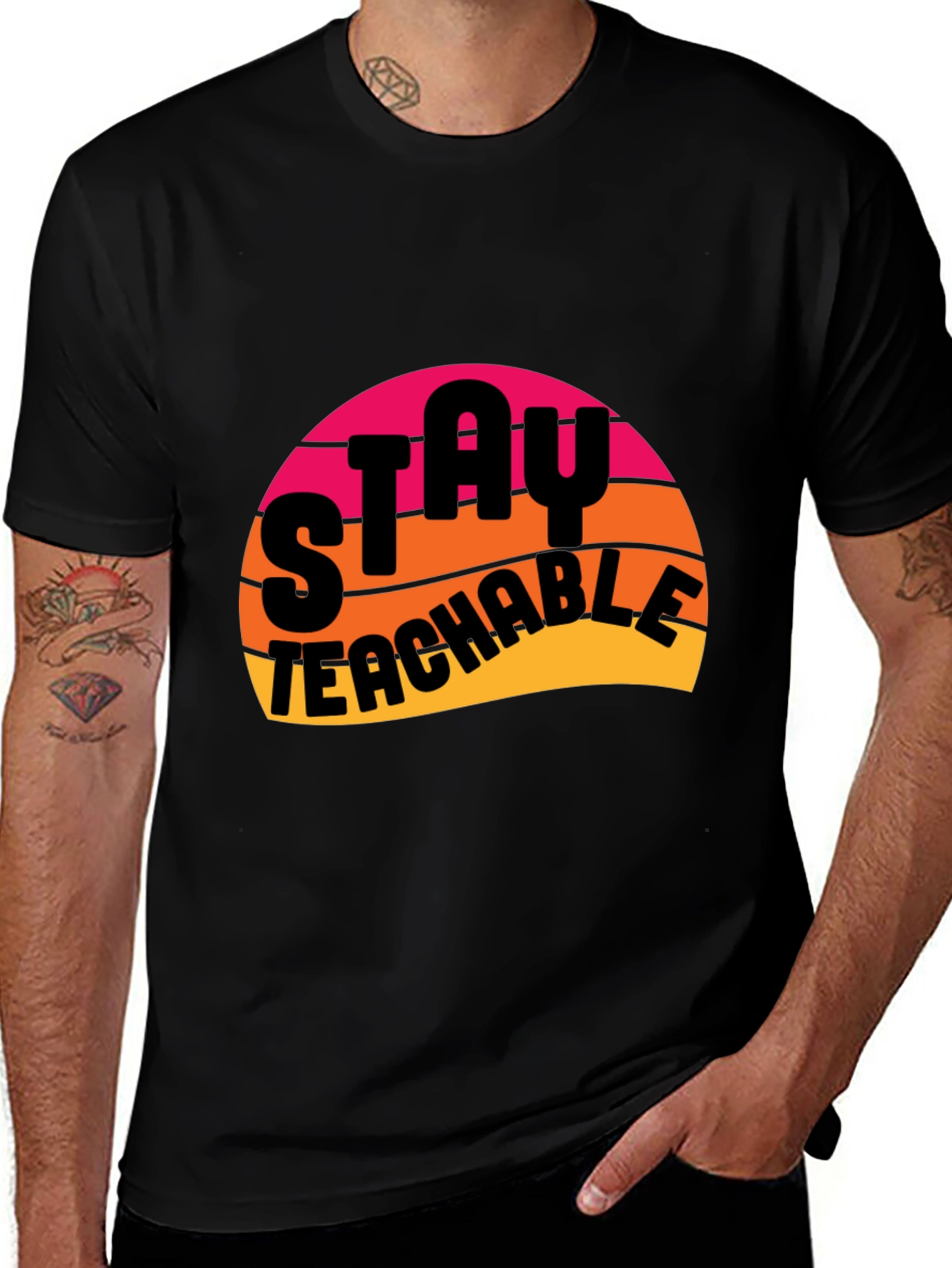 Variant 19 of Stay Teachable Graphic Tee - Retro Sunset Design