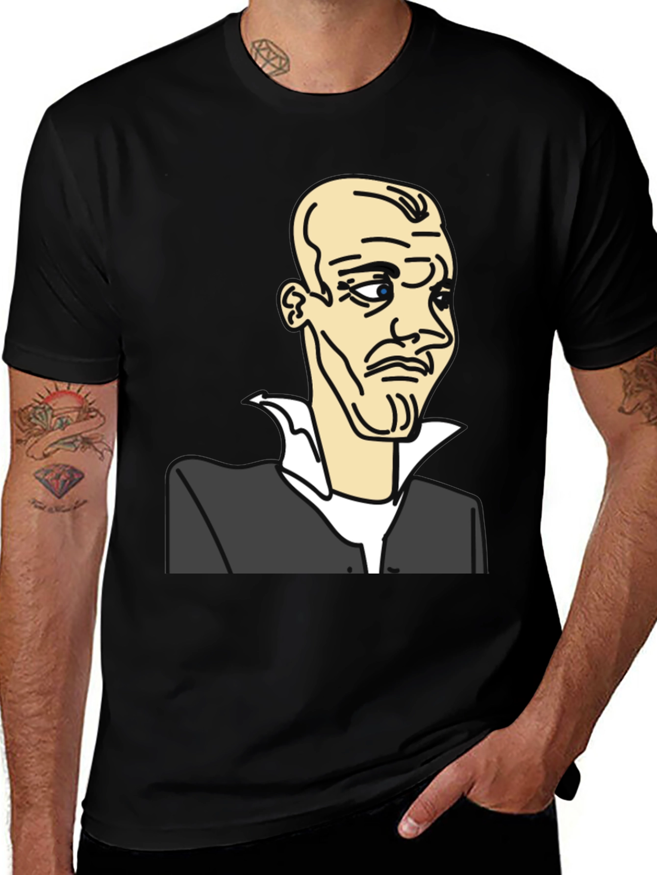 Variant 5 of Cartoon Portrait Graphic Tee - Men's Black T-Shirt