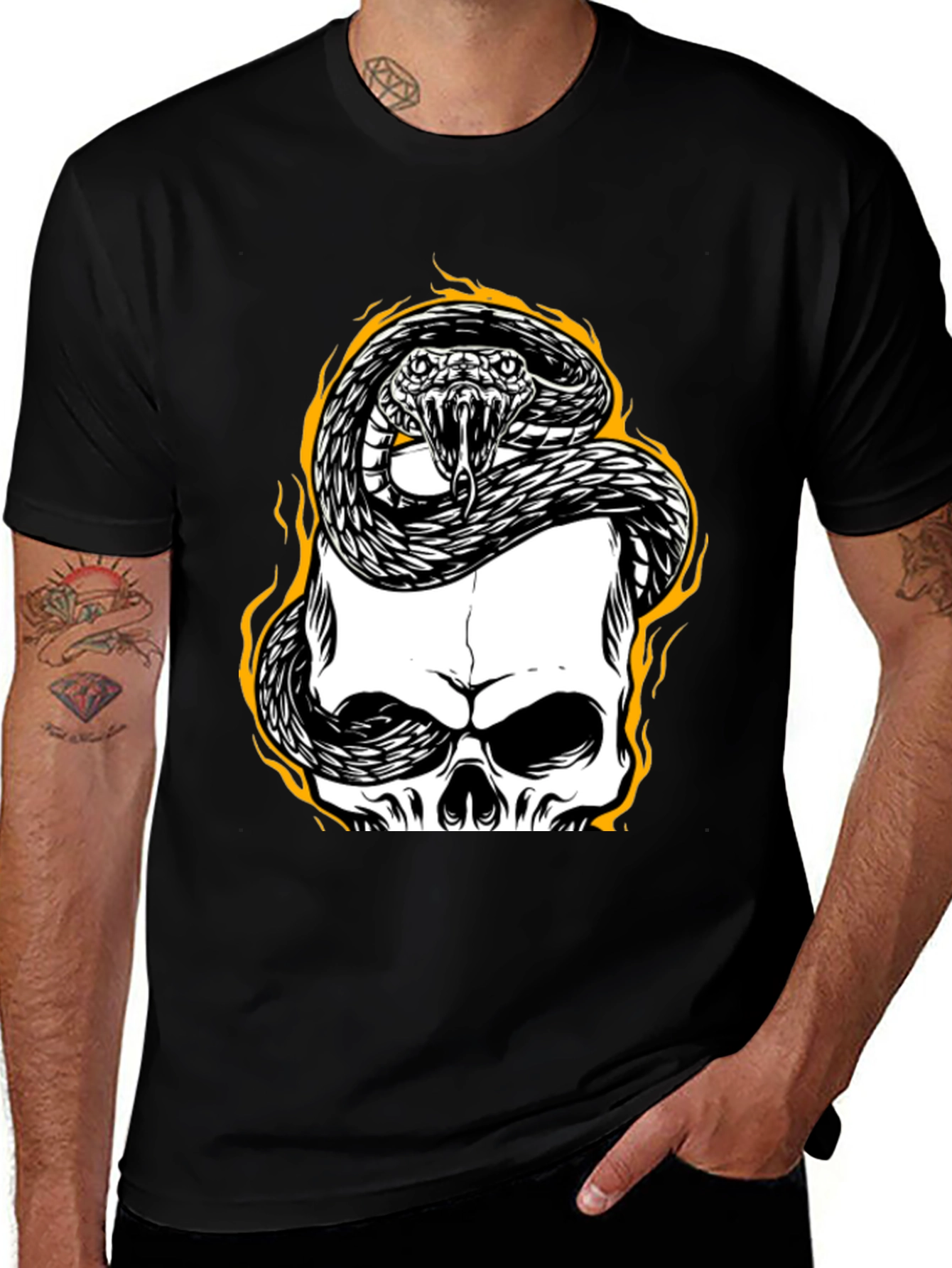 Variant 29 of Skull & Snake Graphic Tee - Black Cotton