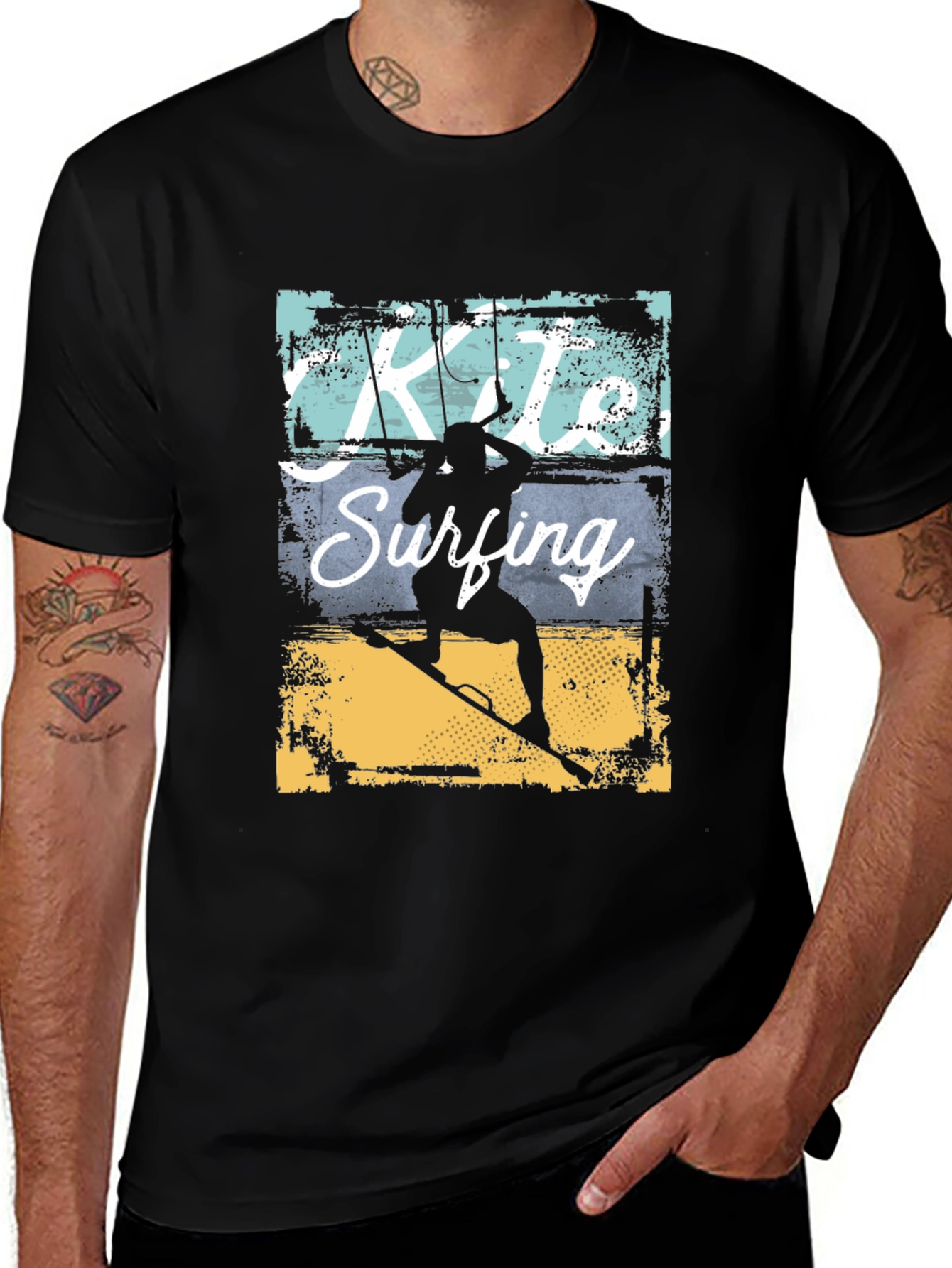 Variant 6 of Kite Surfing Graphic Tee - Black Cotton T-Shirt