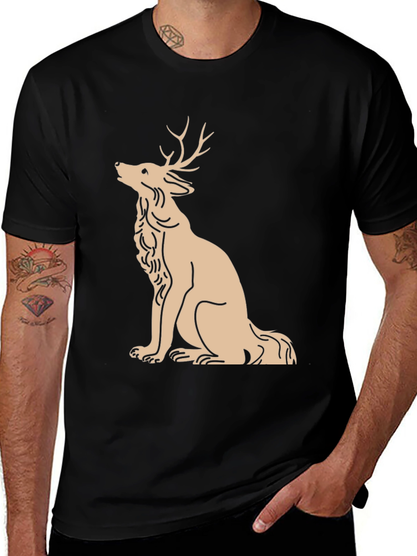 Variant 6 of Black T-Shirt with Stag Design