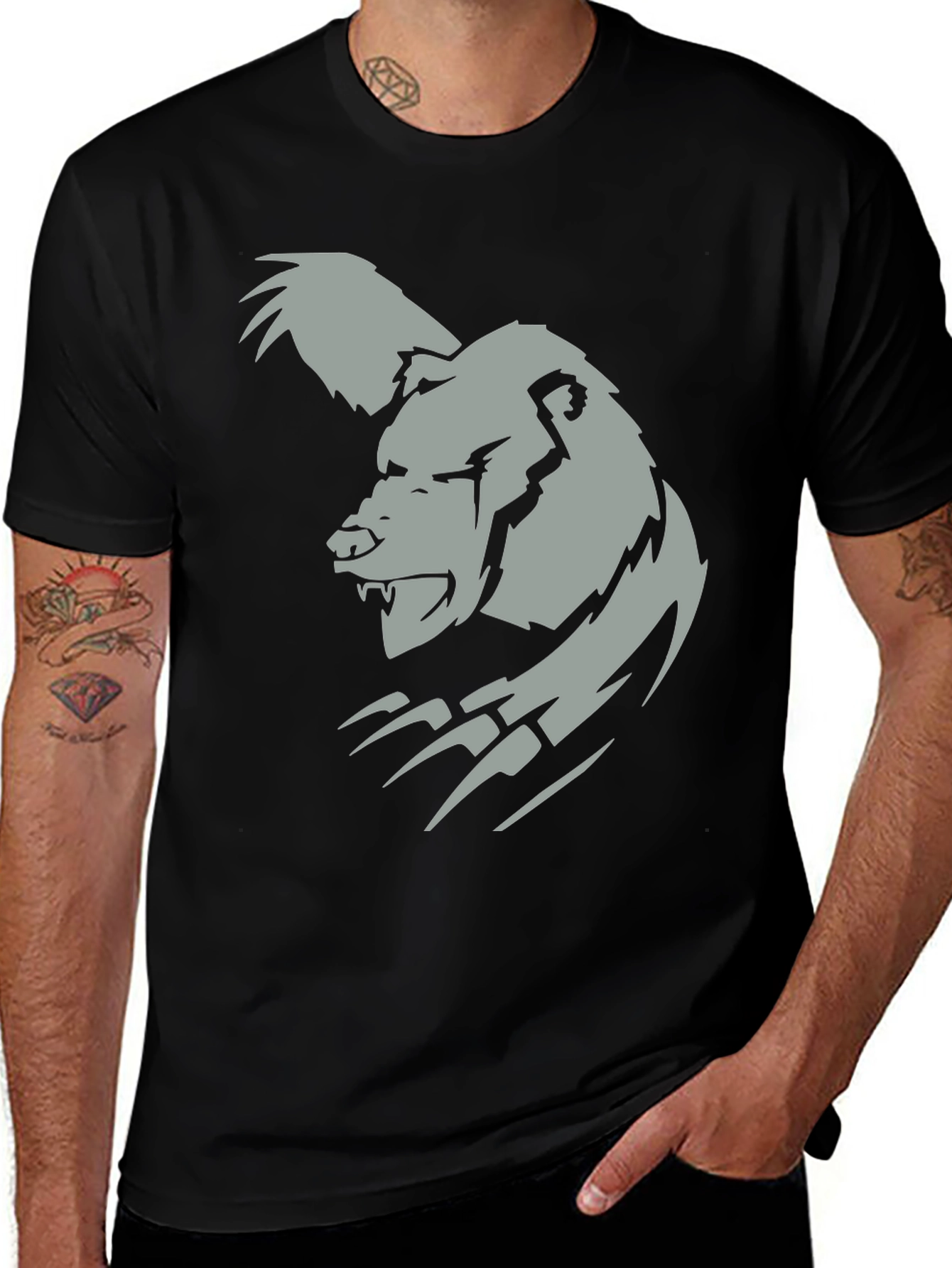 Variant 13 of Bear Graphic Tee - Black Cotton T-Shirt
