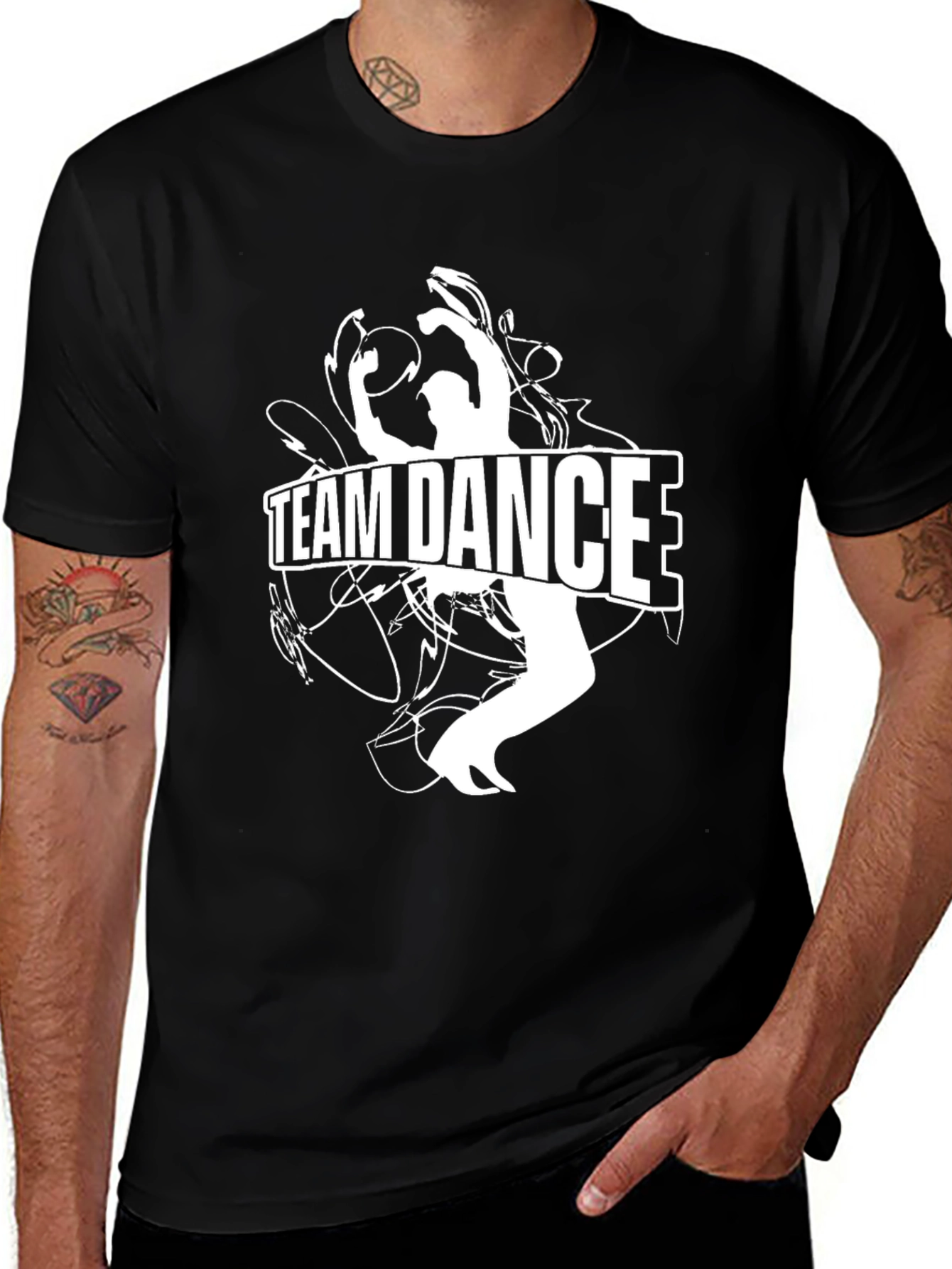 Variant 9 of Team Dance Graphic Tee - Black Cotton Crew Neck